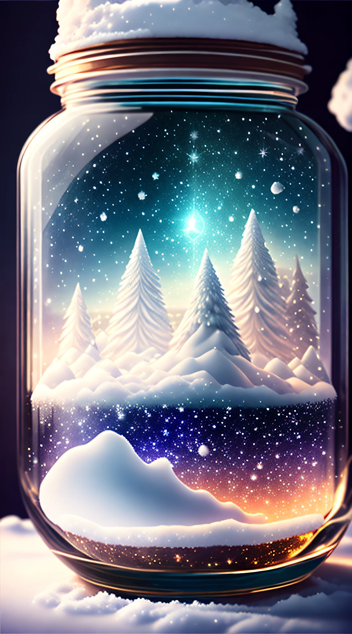 The entire universe is contained in a glass jar, ultra-realistic, ultra-detailed, dramatic lighting, 4k, snow-white environment