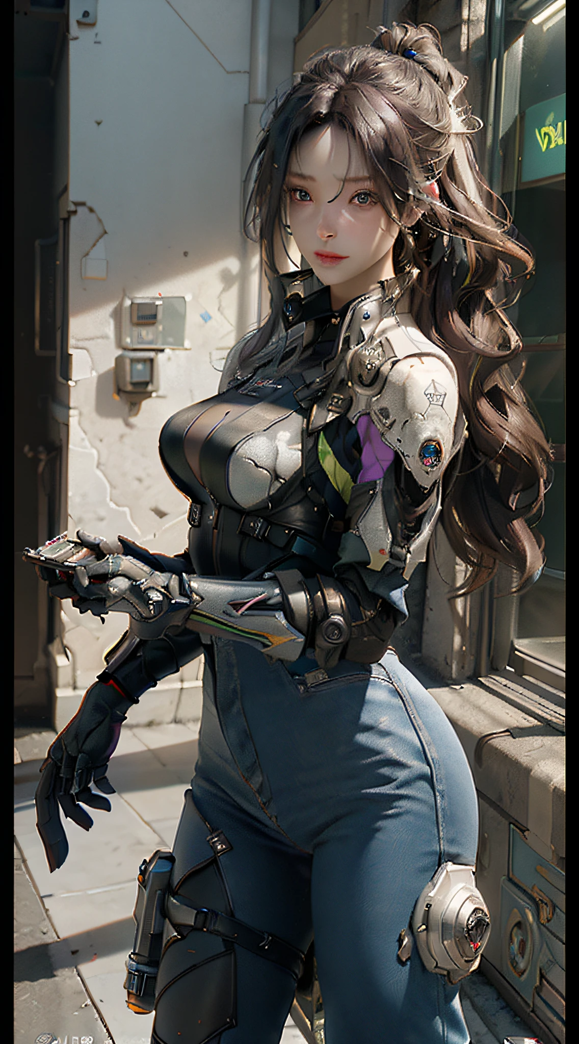 ((Best quality)), ((masterpiece)), (detailed:1.4), 3D, an image of a beautiful cyberpunk female,HDR (High Dynamic Range),Ray Tracing,NVIDIA RTX,Super-Resolution,Unreal 5,Subsurface scattering,PBR Texturing,Post-processing,Anisotropic Filtering,Depth-of-field,Maximum clarity and sharpness,Multi-layered textures,Albedo and Specular maps,Surface shading,Accurate simulation of light-material interaction,Perfect proportions,Octane Render,Two-tone lighting,Wide aperture,Low ISO,White balance,Rule of thirds,8K RAW,