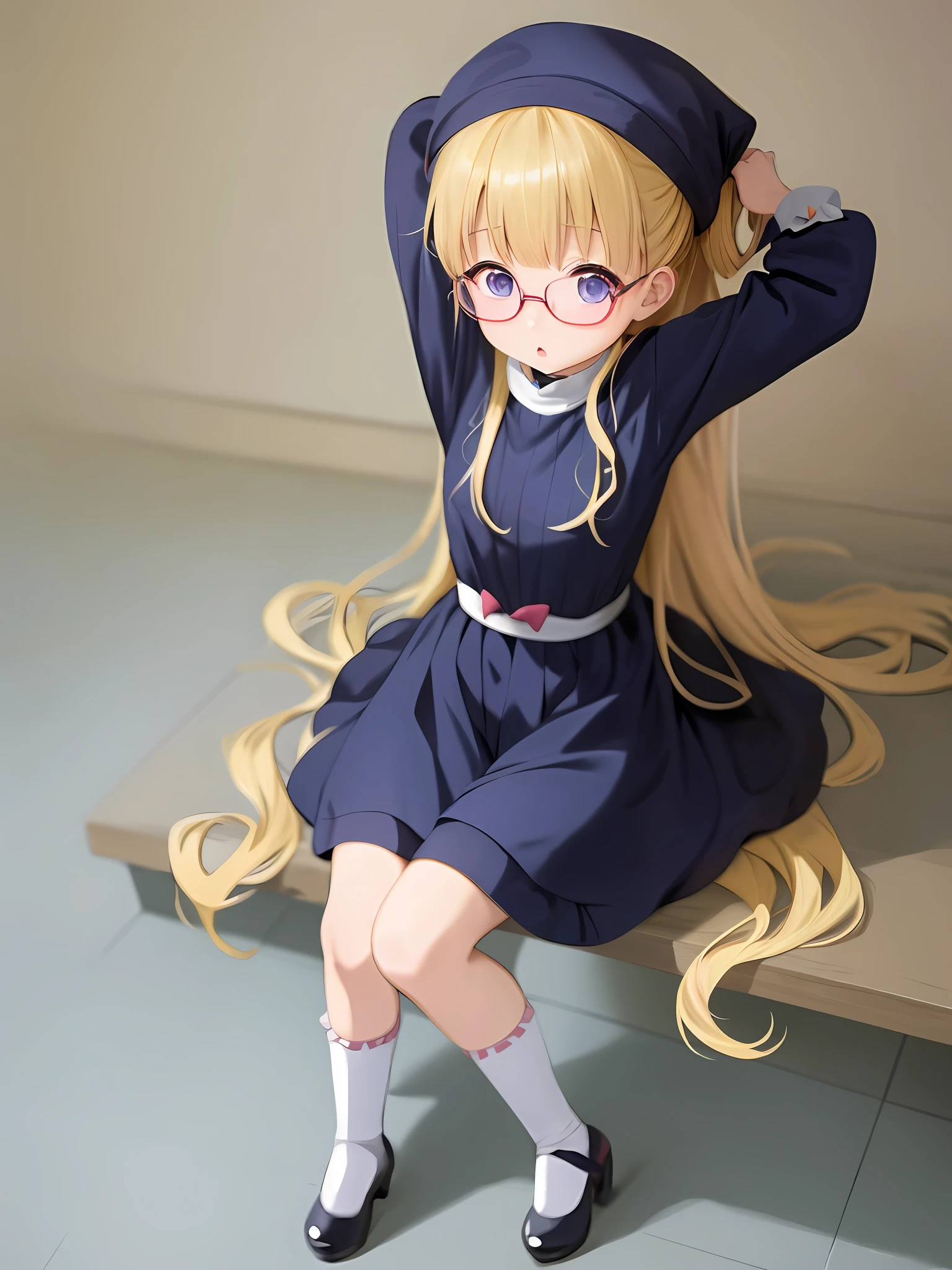 anime visual of a cute girl, small curvy loli, portrait of lolita, loli in dress, small loli girl, portrait of an anime girl, portrait of cute anime girl, anime moe artstyle, Modern Hijab, MagijMix V5, Oversized Sweater LoRA, Strahovski Embeddings, Glasses LoRA, A pair of ggx heels LoRA, Hires Fix - Upscaler 4X Real-Esrgan.