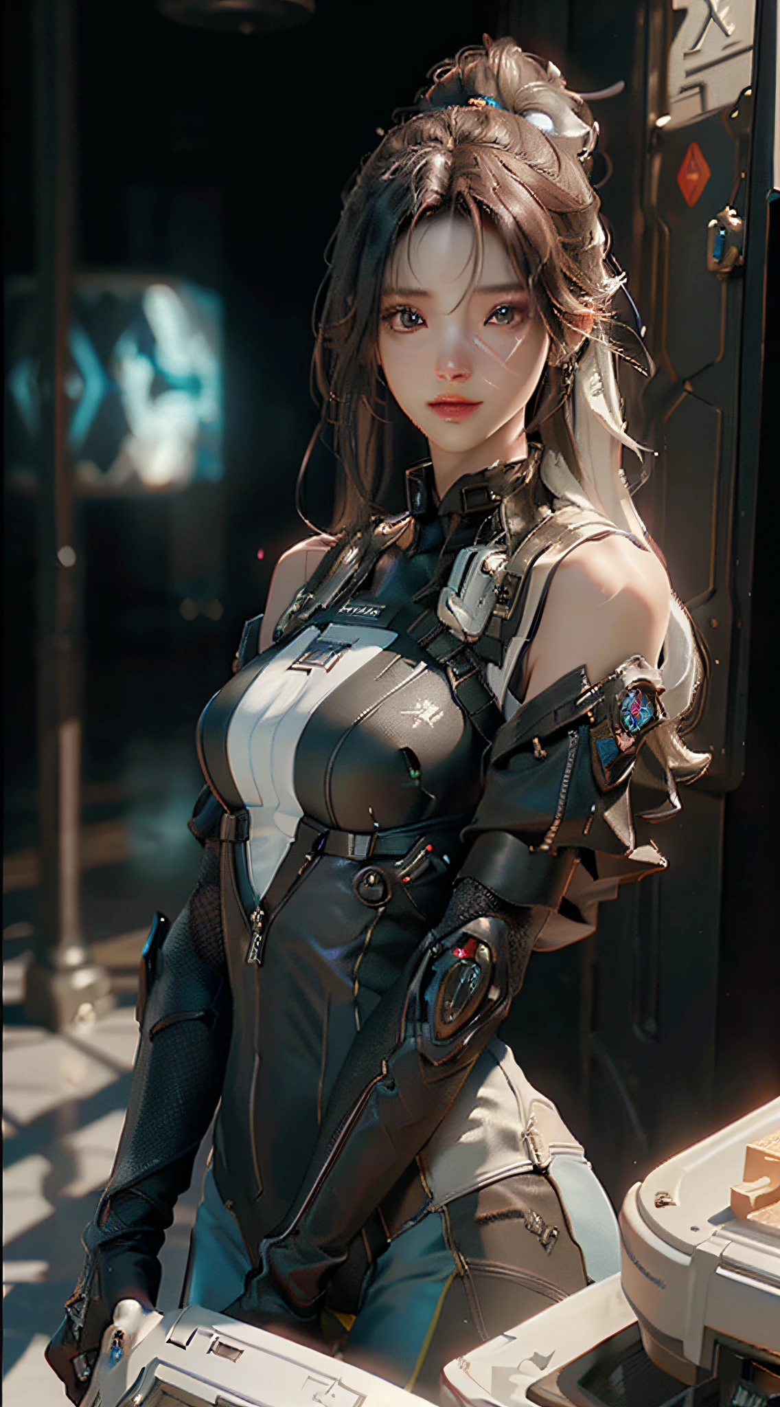 ((Best quality)), ((masterpiece)), (detailed:1.4), 3D, an image of a beautiful cyberpunk female,HDR (High Dynamic Range),Ray Tracing,NVIDIA RTX,Super-Resolution,Unreal 5,Subsurface scattering,PBR Texturing,Post-processing,Anisotropic Filtering,Depth-of-field,Maximum clarity and sharpness,Multi-layered textures,Albedo and Specular maps,Surface shading,Accurate simulation of light-material interaction,Perfect proportions,Octane Render,Two-tone lighting,Wide aperture,Low ISO,White balance,Rule of thirds,8K RAW,