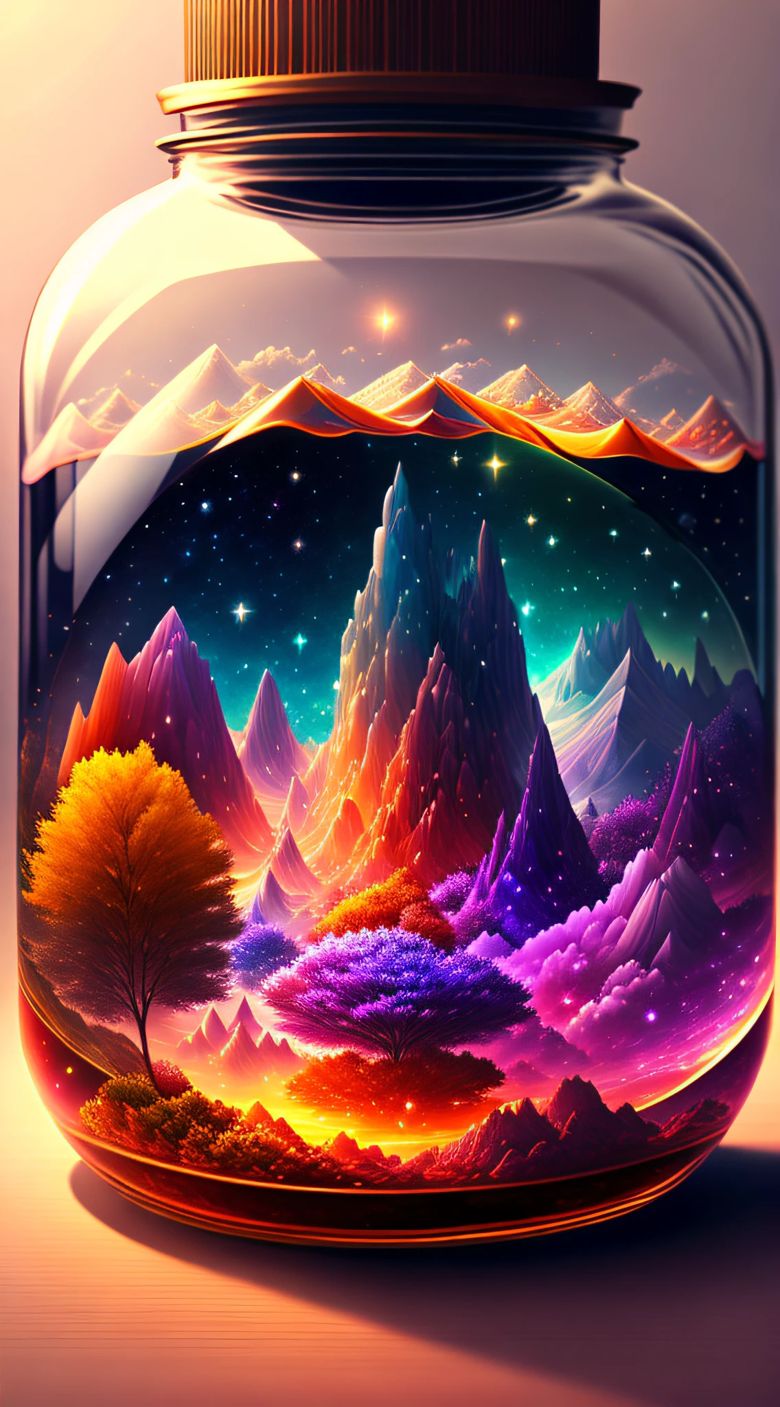 The entire universe is contained in a glass jar, ultra-realistic, ultra-detailed, dramatic lighting, 4K, colorful environments