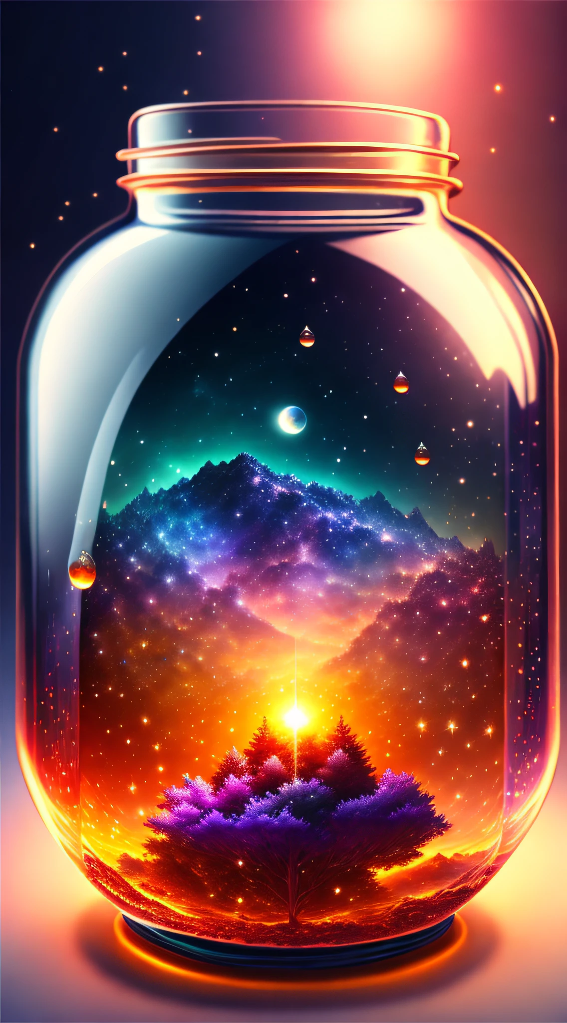 The entire universe is contained in a glass jar, ultra-realistic, ultra-detailed, dramatic lighting, 4K, colorful environments