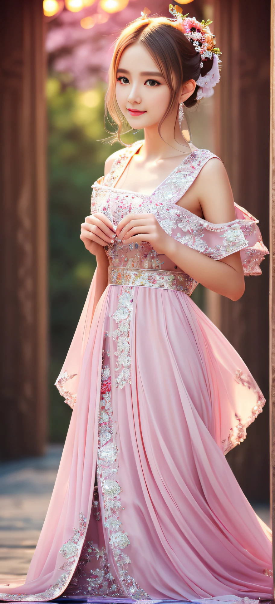 There is a girl in a green dress, plum blossoms, palaces, oriental architecture ray tracing, {best quality}, {{masterpiece}}, extremely detailed 8K wallpaper, {an extremely delicate and beautiful}, colorful, intricately detailed, Realistic, real, camera quality, (detailed depiction of clothes), cool white skin, (detailed depiction of blush), 1080p, sun, soft cuteness, smooth light silver hair, messy beauty, lighting, broken feeling, bright and silky skin , 3D stereoscopic, masterpiece, best quality, super fine illustration, beautiful eyes, very fine light, fine glow, very fine 8K CG wallpaper, peach eyes, red pupils, an extremely delicate and beautiful girl, 8k Wallpaper, best quality, full body close-up, white long dress, luxurious silky bright red chiffon floodlight (magic, glitter, ultra-thin, soft,) Hanfu --auto --s2