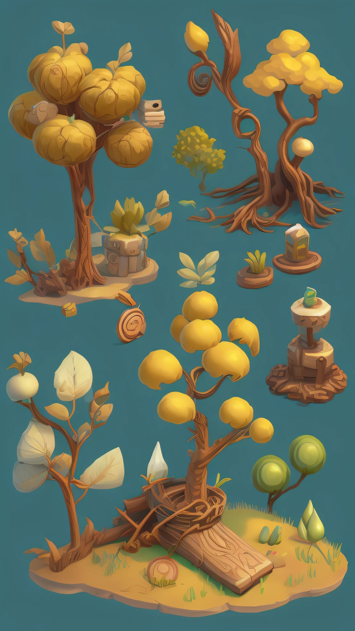 Rich stylized game art! From close-ups of tree trunks and graceful leaves, to perfect trunk forms, all are exquisite plant and tree game assets. You can feel the beauty of the details of these stylized plants and trees. These details also extend to the stylization of game icons, including tree druids, stylized concept art, detailed game art, game icon assets, game assets, stylized paintings, stylized art, plant chests, 3D rendered stylized chests and chests, etc.