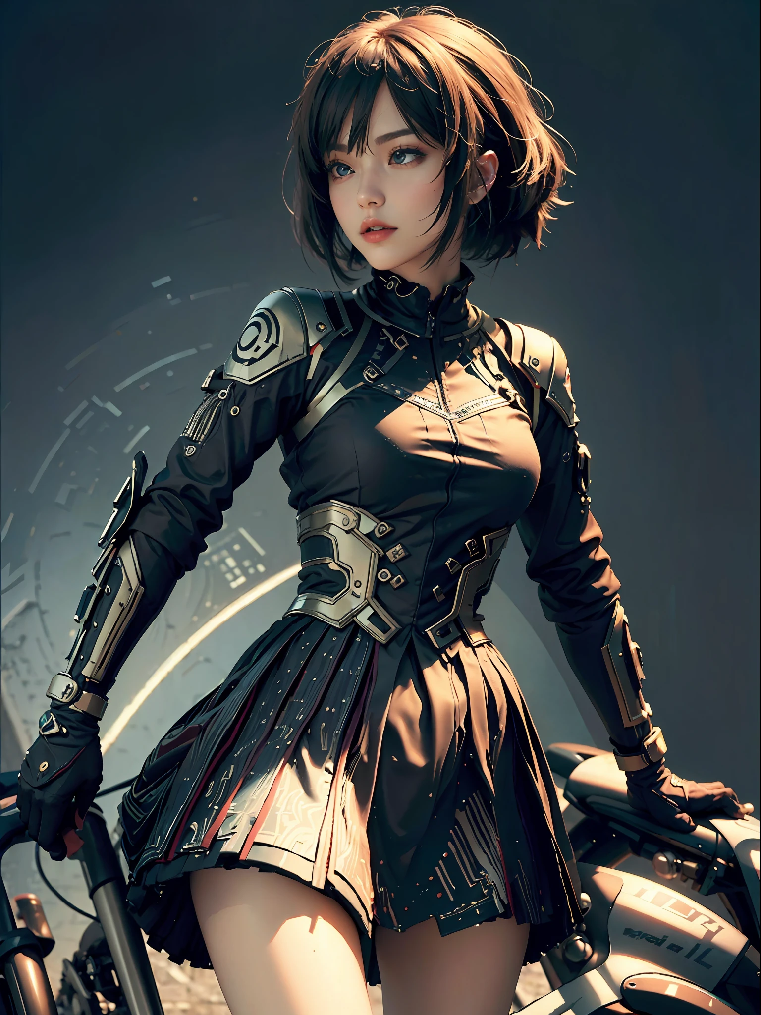 ((Best quality)), ((masterpiece)), (detailed: 1.4), 3D, woman wearing tomo Rider outfit