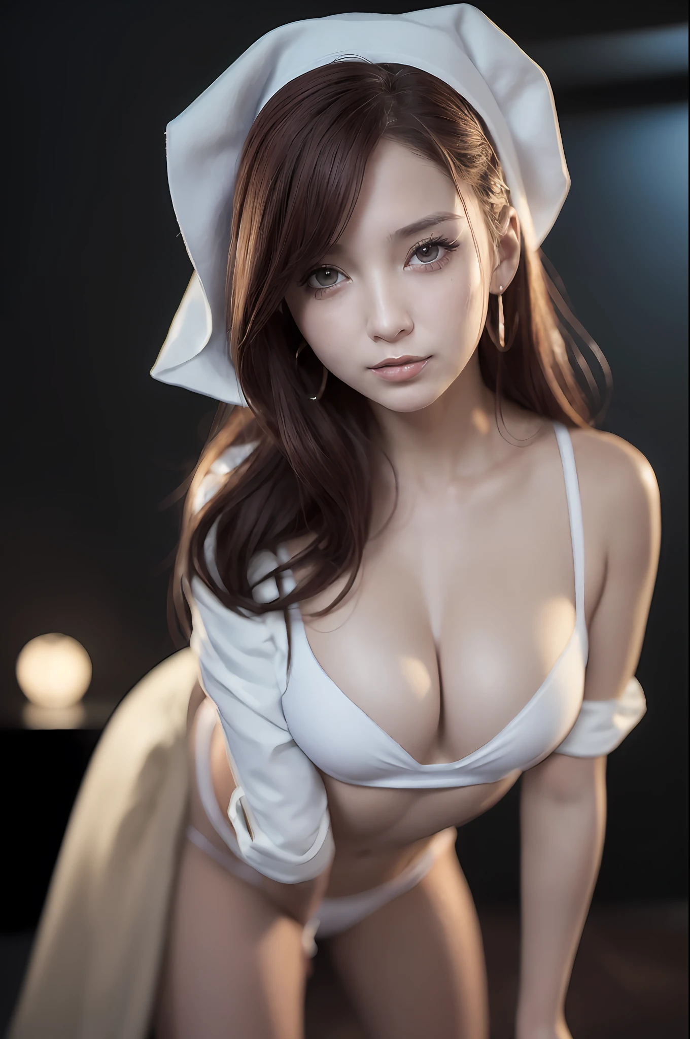 ((Top Quality, Masterpiece: 1.3)), (((Russian Beauty)), 1 female, 18 years old, Big: 1.3, Slender Body Type: 1.1, Toned Abs, Red Hair, Semi-Long Hair, Ariel, (BEATCH, Wet Body, Cute Bikini: 1.1), Ultra Detailed Face, Detail Lips, Detail Eyes, Double Eyelids, Nurse Cosplay, Nurse, Nurse!!!、! dream nurse, highly detailed nurse, from the knees up, attractive sexy little bit, smile, strong smile, cute pose, standing