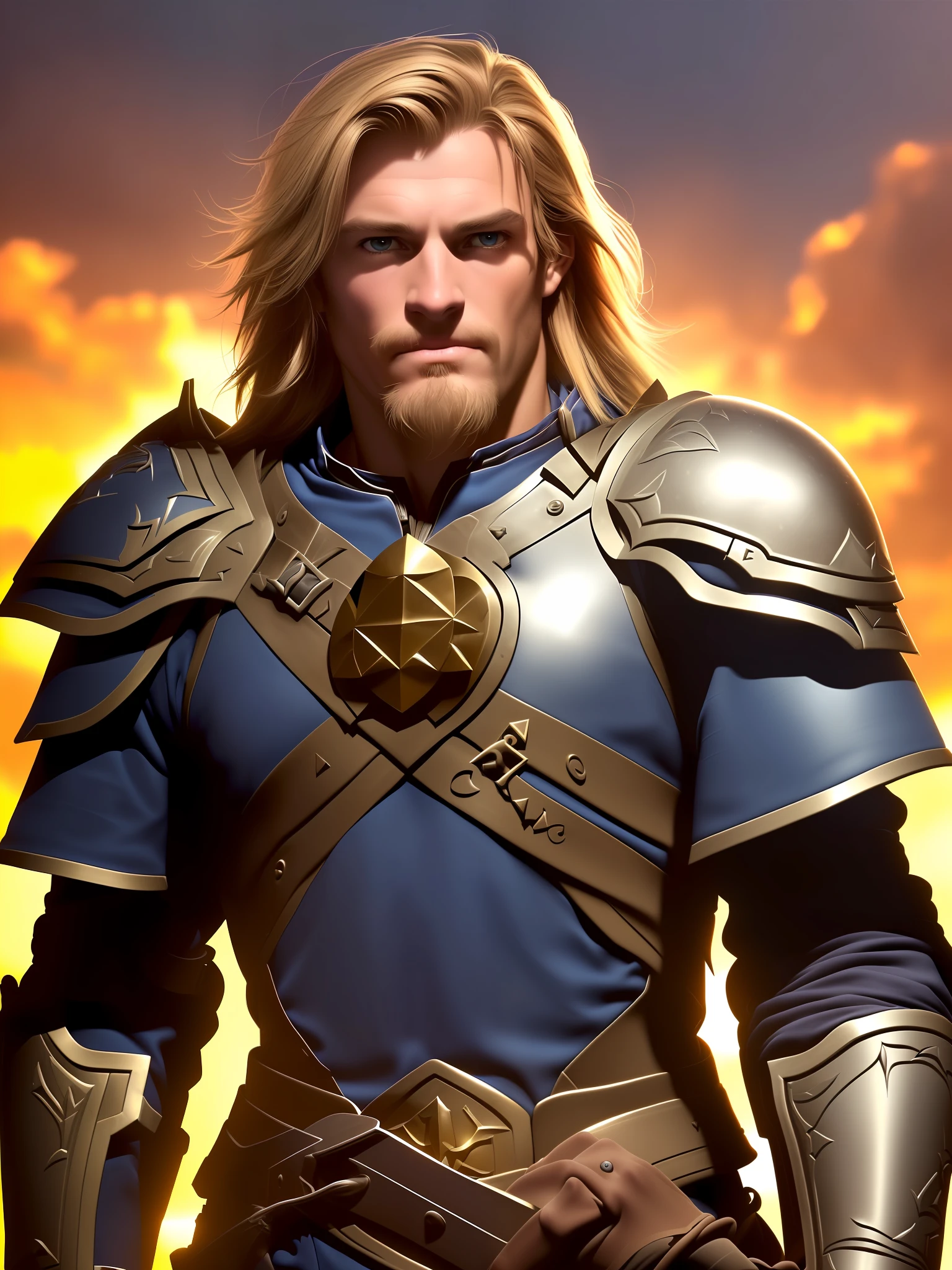 a portrait of a male human knight from warcraft, in a lost ruin, lordaeron symbol, game cinematic trailer style, character design, studio lighting, (extremely detailed 8k wallpaper), Intricate, High Detail character, young, (((no beard))), Sharp focus, dramatic, photorealistic art