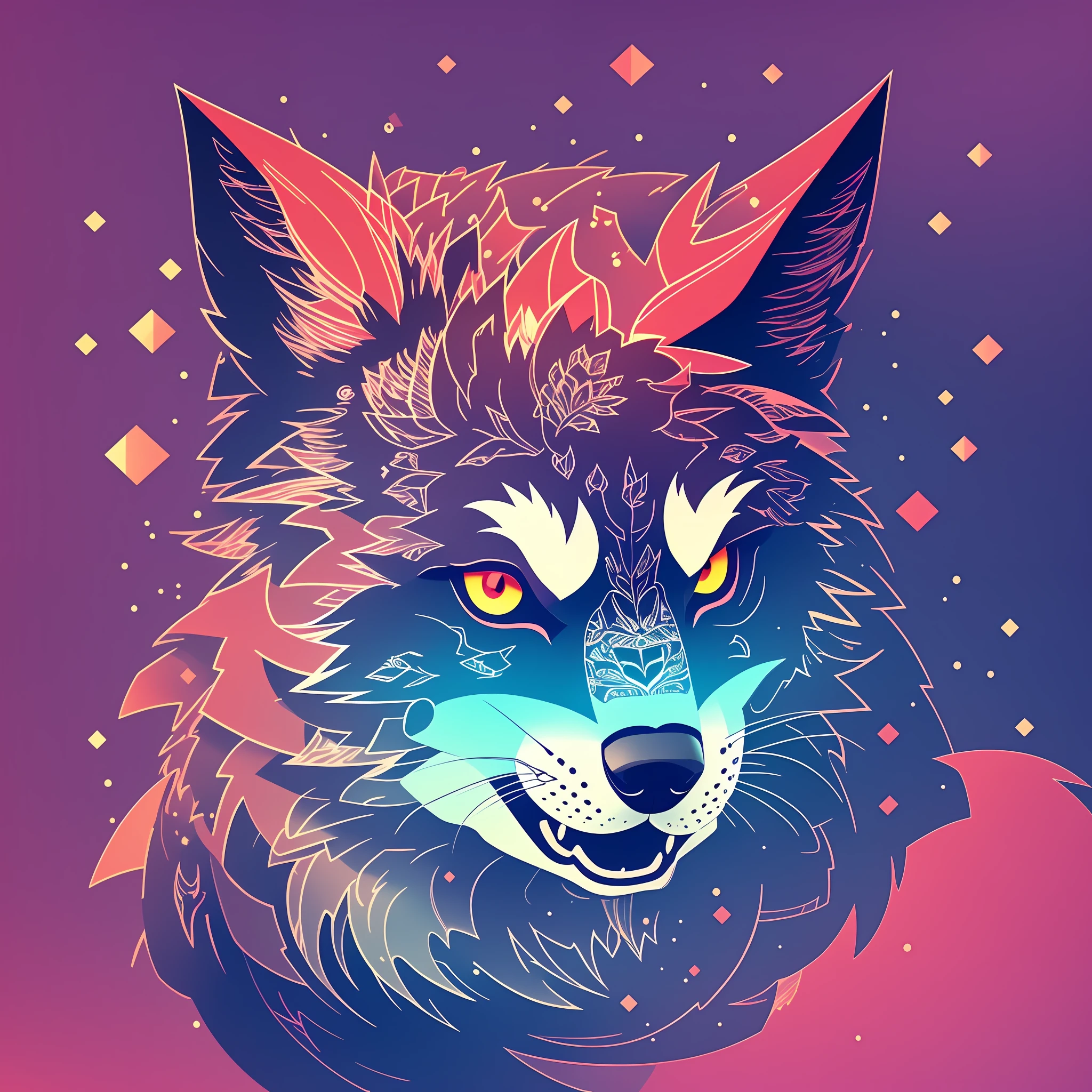 A detailed illustration face evil ninja wolf,magic, t-shirt design, red color , dark magic splash, dark, ghotic, t-shirt design, in the style of Studio Ghibli, pastel tetradic colors, 3D vector art, cute and quirky, fantasy art, watercolor effect, bokeh, Adobe Illustrator, hand-drawn, digital painting, low-poly, soft lighting, bird's-eye view, isometric style, retro aesthetic, focused on the character, 4K resolution, photorealistic rendering, using Cinema 4D --auto --s2