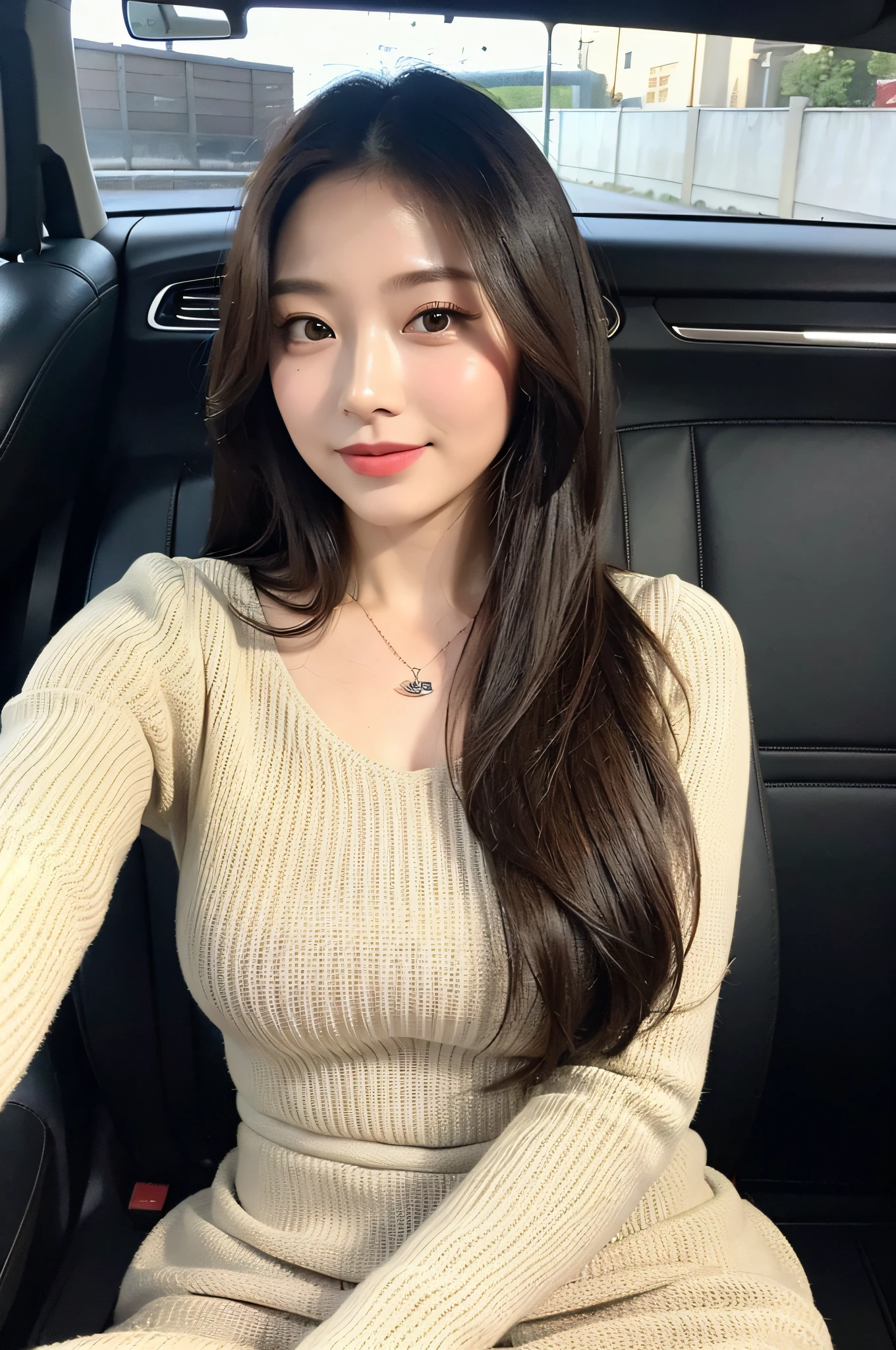 ((Best Quality, 8k, Masterpiece:1.3)), Focus:1.2, Perfect Body Beauty:1.4, Buttocks:1.2, ((Delicate Hair)), (Sweater Dress:1.1) , (Sports car, street: 1.2), Highly detailed face and skin texture, Detailed eyes, Double eyelids, whitening skin, Big breasts, smile, wearing necklaces, rings, people sitting in cars with their buttocks up,