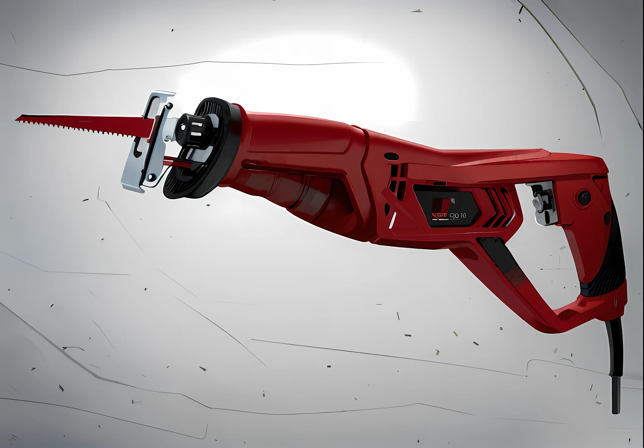 a close up of a saw on a white background with a red handle, close-up product photo, saws, very intense, inspired by Jan Karpíšek, red - black, it has a red and black paint, high detail product photo, ultra sharp, black and red only, profile close-up view
