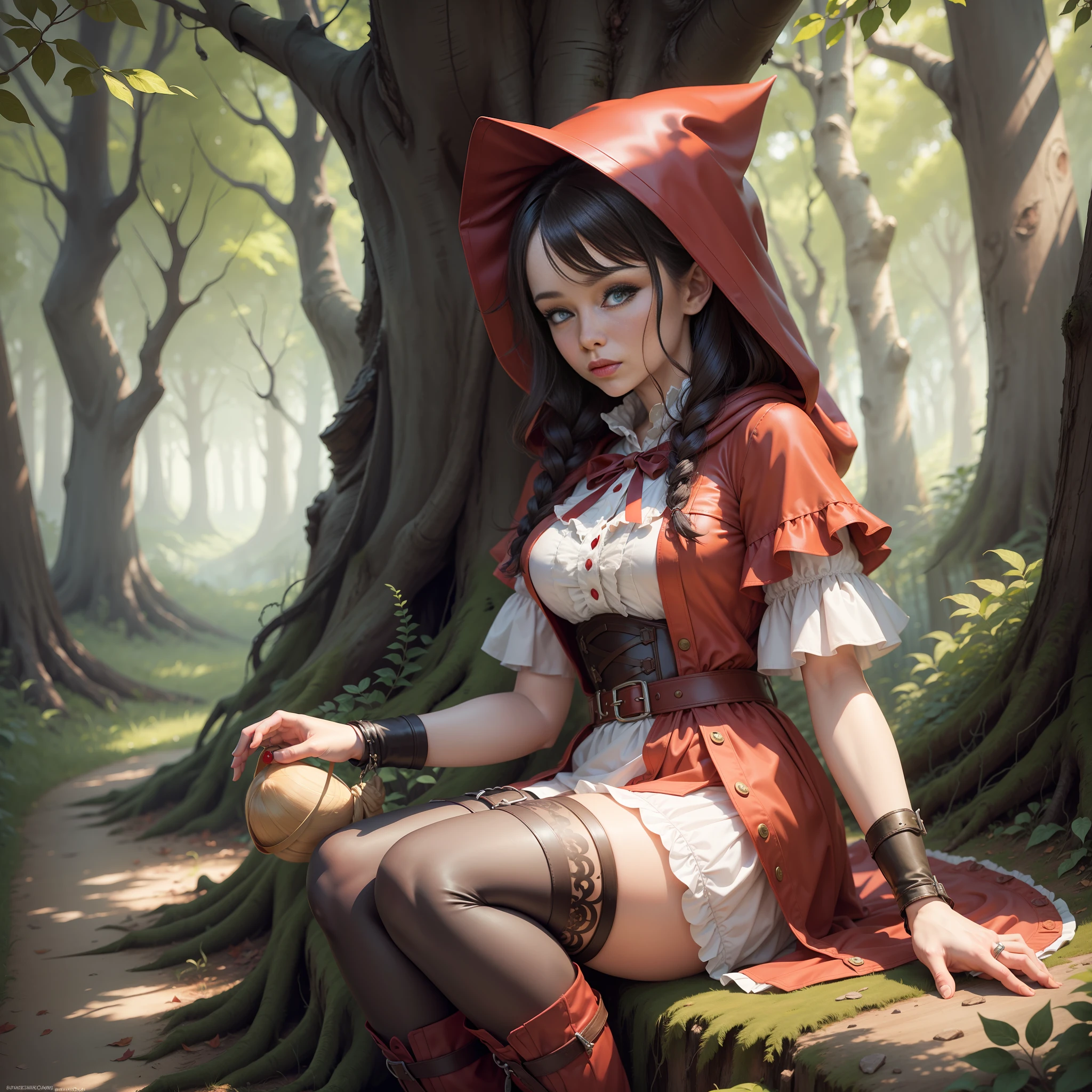 A masterpiece, Adult version of Little Red Ridding Hood with a basked, In the forest