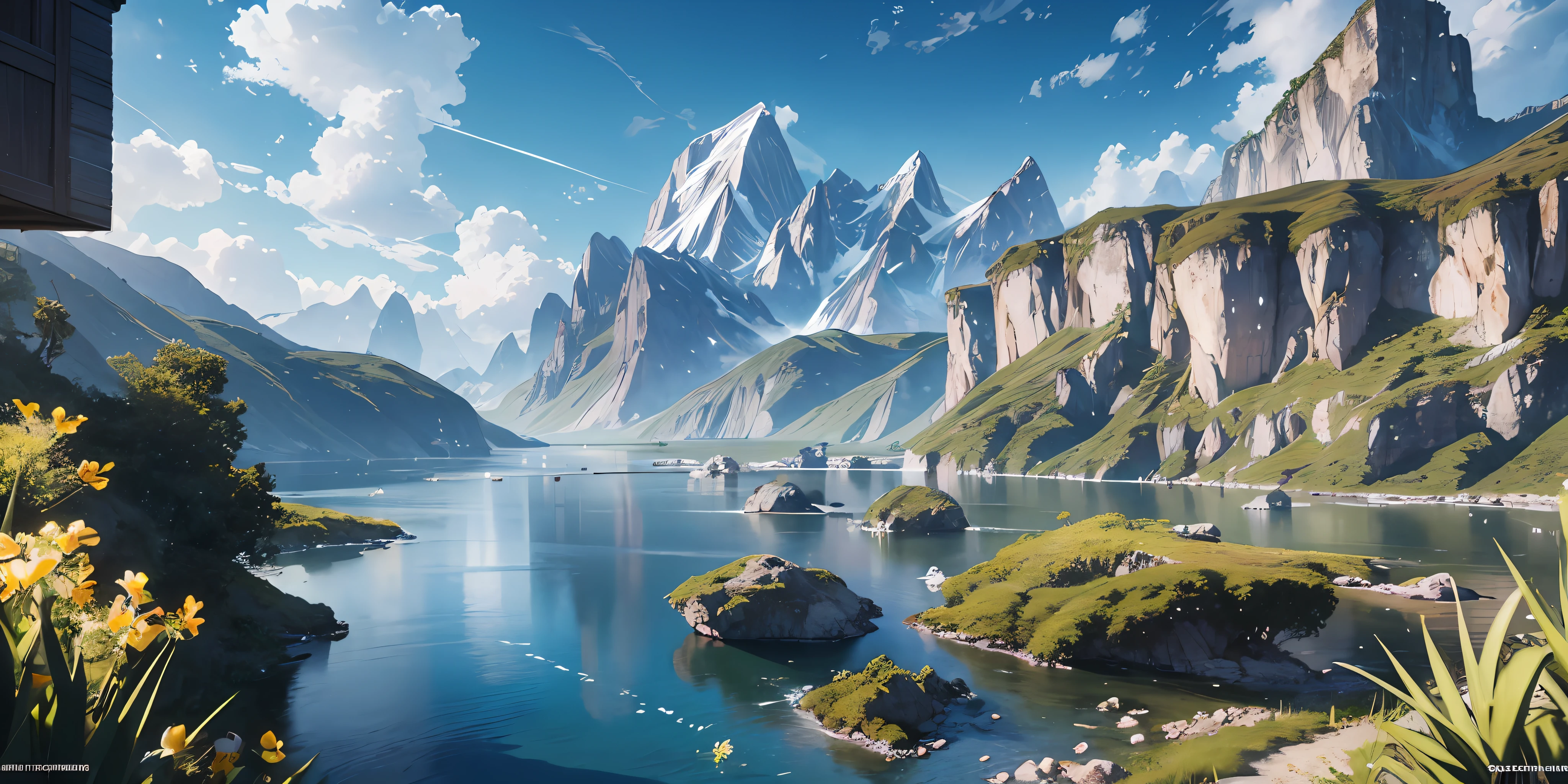 masterpiece, best quality, high quality, extremely detailed CG unity 8k wallpaper, scenery, outdoors, sky, cloud, day, no humans, mountain, landscape, water, tree, blue sky, waterfall, cliff, nature, lake, river, cloudy sky,award winning photography, Bokeh, Depth of Field, HDR, bloom, Chromatic Aberration ,Photorealistic,extremely detailed, trending on artstation, trending on CGsociety, Intricate, High Detail, dramatic, art by midjourney