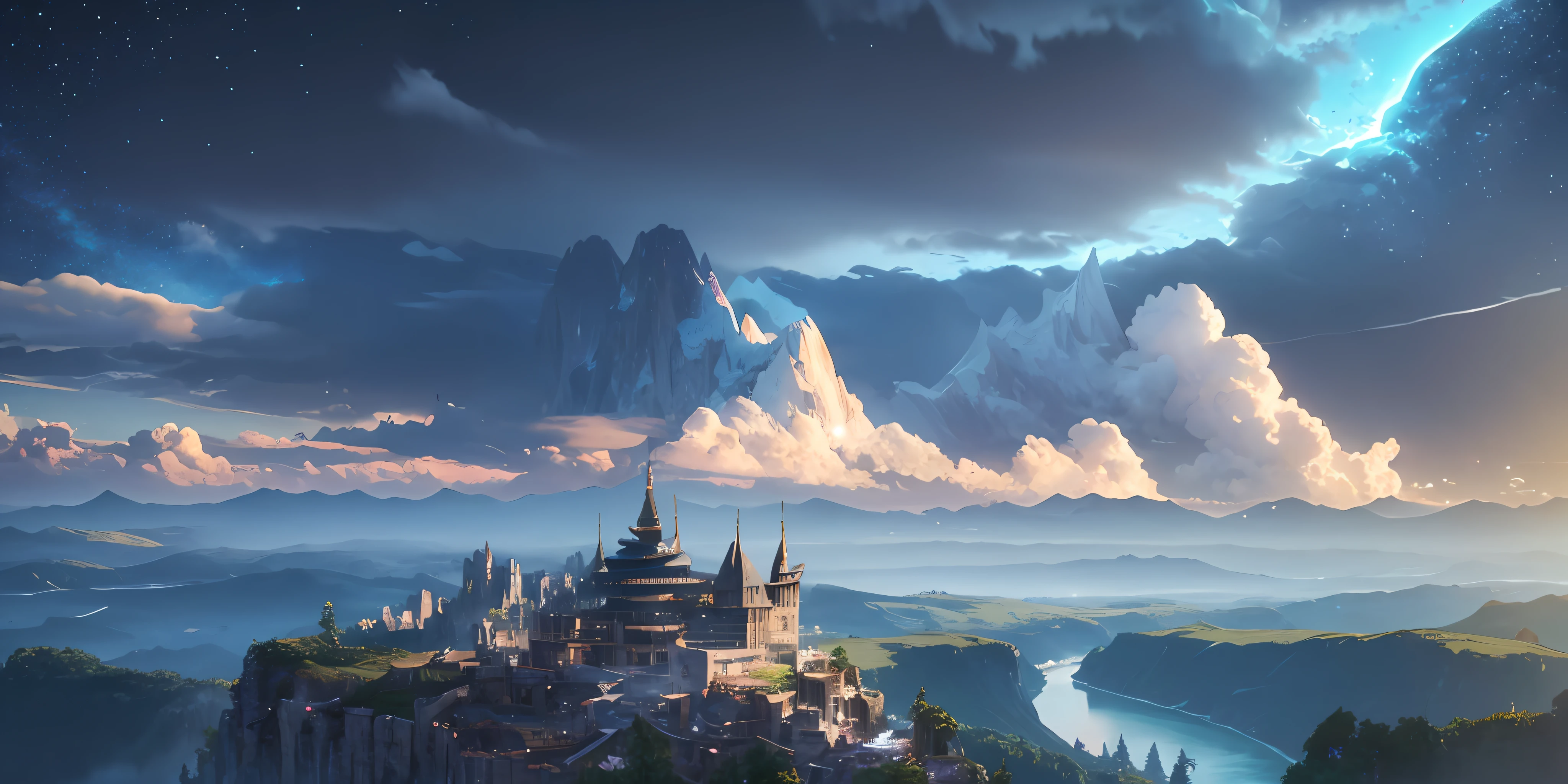 masterpiece, best quality, high quality, extremely detailed CG unity 8k wallpaper, scenery, outdoors, sky, cloud, day, no humans, mountain, landscape, water, tree, blue sky, waterfall, cliff, nature, lake, river, cloudy sky,award winning photography, Bokeh, Depth of Field, HDR, bloom, Chromatic Aberration ,Photorealistic,extremely detailed, trending on artstation, trending on CGsociety, Intricate, High Detail, dramatic, art by midjourney