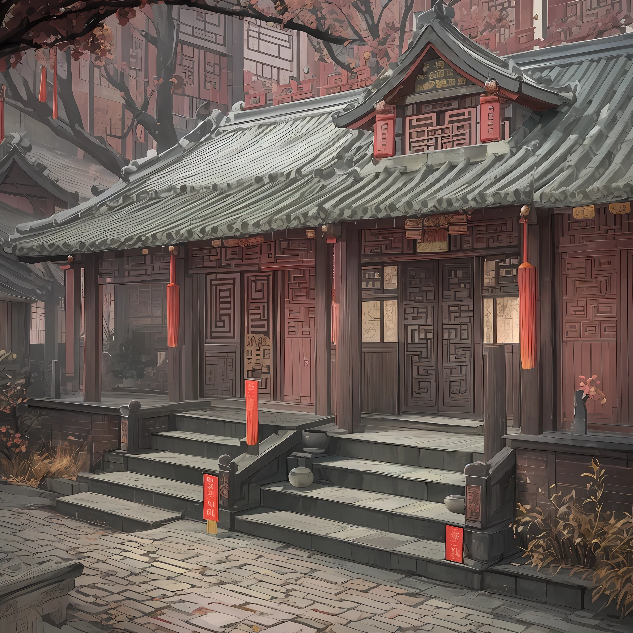 ((best quality)), ((masterpiece)), (detailed), anxious family, arranging funeral, (traditional clothing:1.2), (Chinese customs:1.3), somber atmosphere, (ceremony:1.2), early morning, (4:3 aspect ratio:1.1), high-resolution --auto --s2