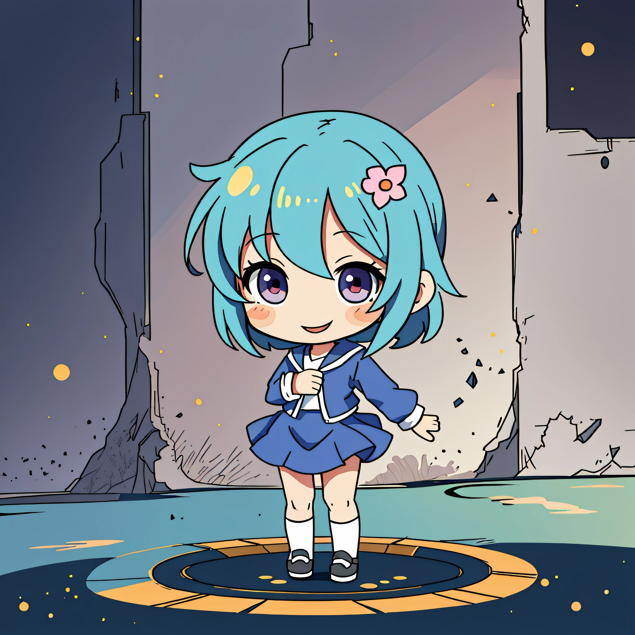 Very cute and beautiful chibi anime girl、Simple flat background、fulllllbody、Standing、extremely detailed face and eyes、Clearly outlined、solo、smiling smile、opening mouth