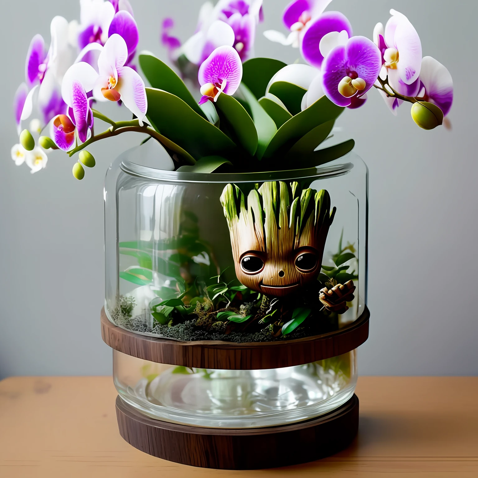 Baby Groot Guardians of the Galaxy
Inside a glass jar with orchids