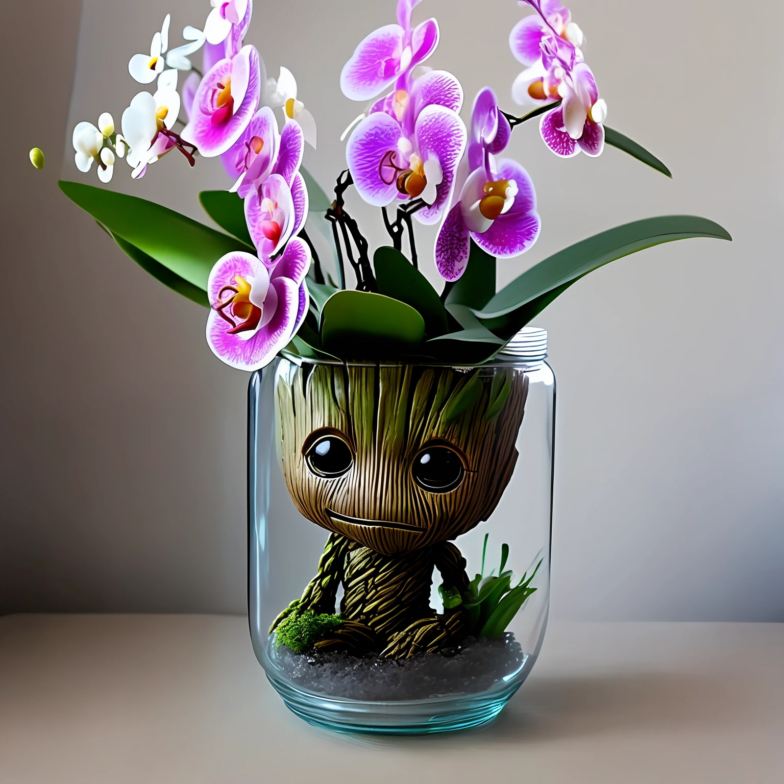  Groot Guardians of the Galaxy 
Inside a glass jar with orchids