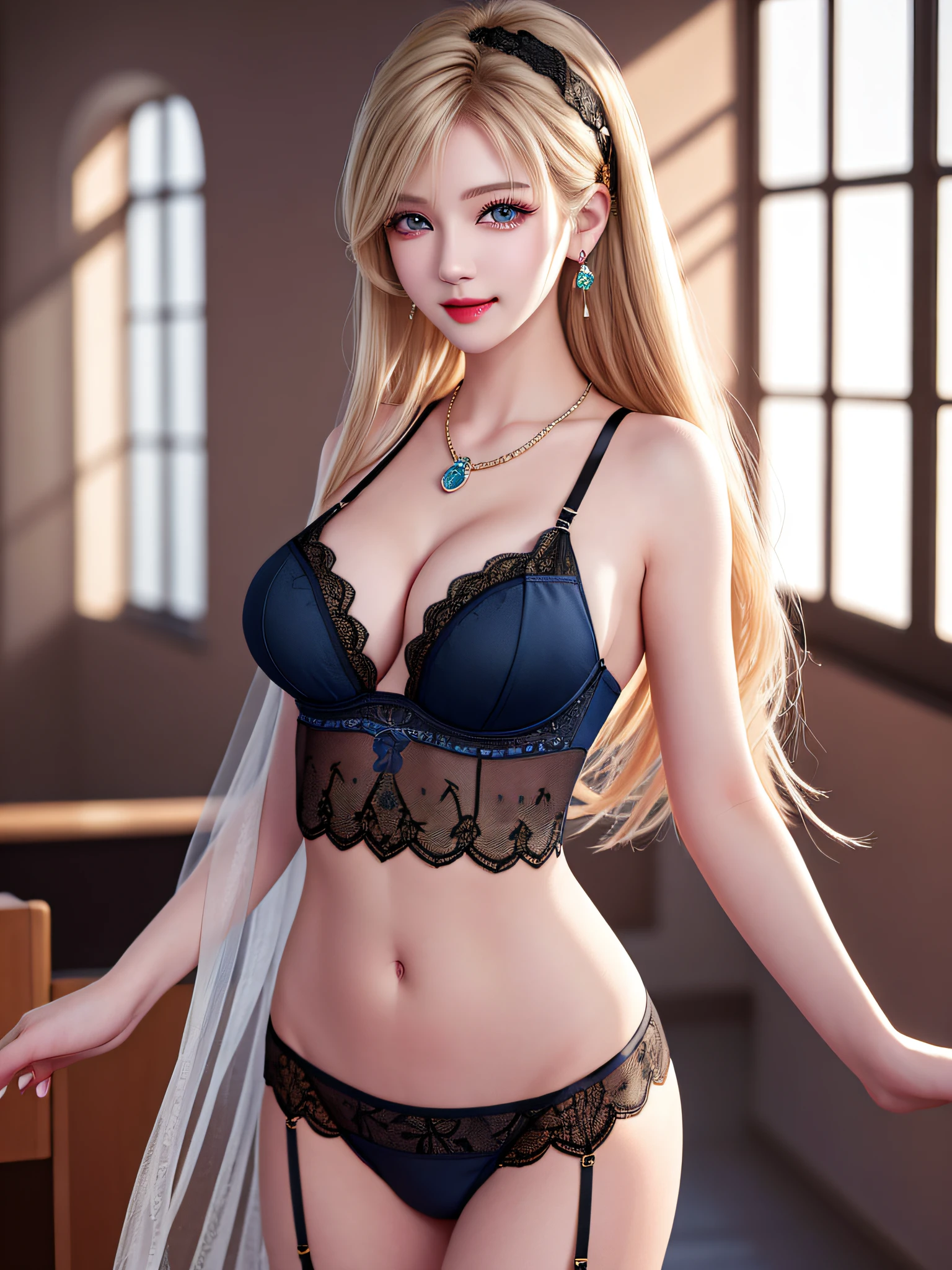 Female Teacher Standing in Classroom v6, Necklace, Earrings, Full Body V6, Long Gray Hair, Visible, Superb, Ultra High Definition, RAW Photo, Realism 1.25), (Bright Lip Gloss, Long Eyelashes, Smooth) Face, Light Skin, Natural Shadows, Wide Light, Wide Light, Depth of Field, Strong Colors, Subtle Caustics: 0.8), Smile, (Big), v6, There are windows showing various buildings in the city ( Absurdity, high resolution, super detail), smile, (big), v6 ((Adriaan Honnig))) girl with blonde hair and blue eyes, beautiful, thin, (((black lace lingerie)), underwear bite, sexy pose, back figure, gaze is window side,