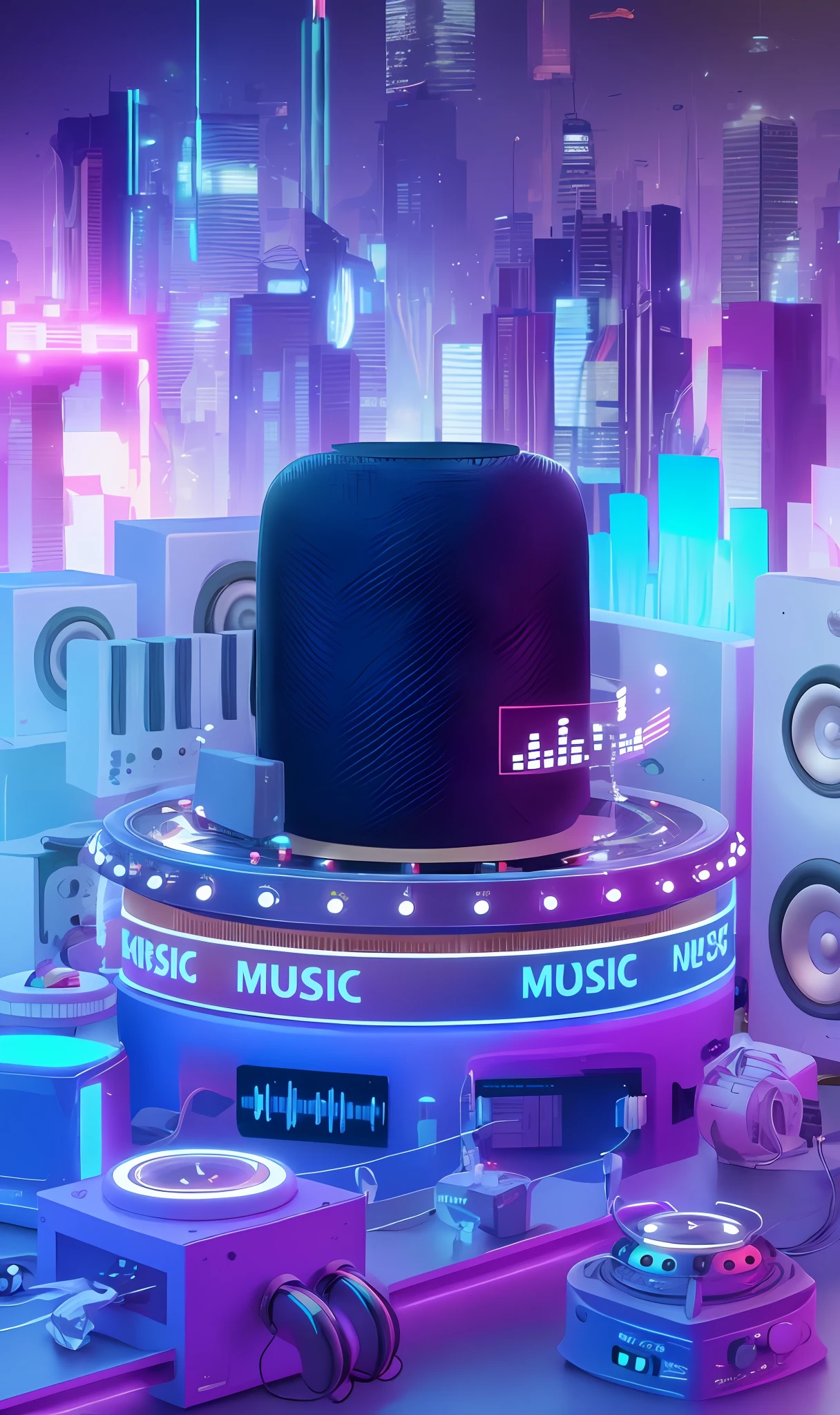 there is a large speaker sitting on top of a table, style hybrid mix of beeple, 3 d render beeple, in style of beeple, beeple style, music, phonk music background, beeple |, best on adobe stock, music theme, arstation and beeple highly, beeple!!