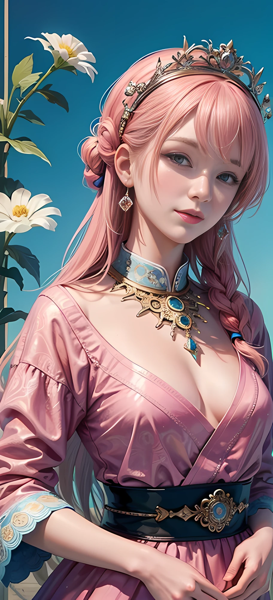 (Masterpiece, Top Quality, Best Quality, Official Art, Beautiful and Aesthetic: 1.2), (1girl), Korean, (Smile), Extremely detailed, Colorful, Supreme Detailed, Official Art, Unified 8k Wallpaper, Ultra Detailed, Beautiful and Aesthetic, Beautiful, Masterpiece, Best Quality, Pale Pink Hair Color, (Zentangle, Flower, Mandala, Tangled, Entangle), Water Art, Wrap, Entangle
