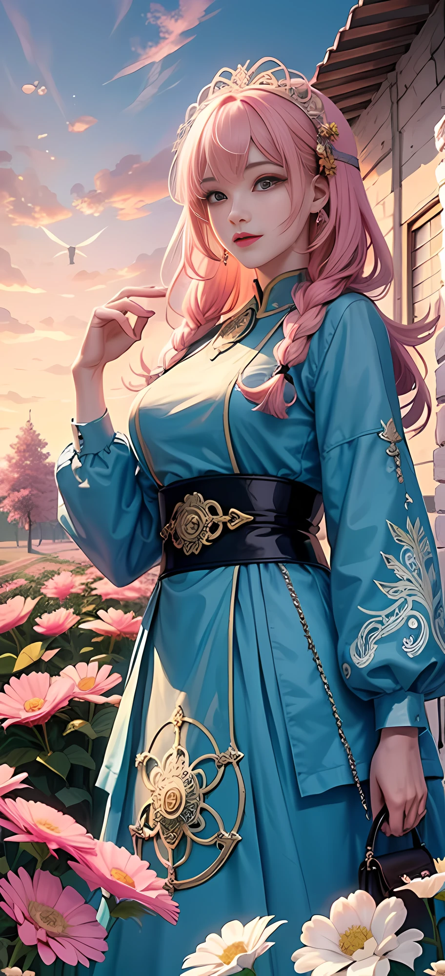 (Masterpiece, Top Quality, Best Quality, Official Art, Beauty and Aesthetics: 1.2), (1girl), Korean, (Smile), Extremely detailed, Colorful, Supreme Detailed, Uniform 8k wallpaper, Ultra detailed, Beautiful, Pale Pink hair color, (zentangle, flower, mandala, tangled, entangled), water art, surround, entangled, real, sci-fi background