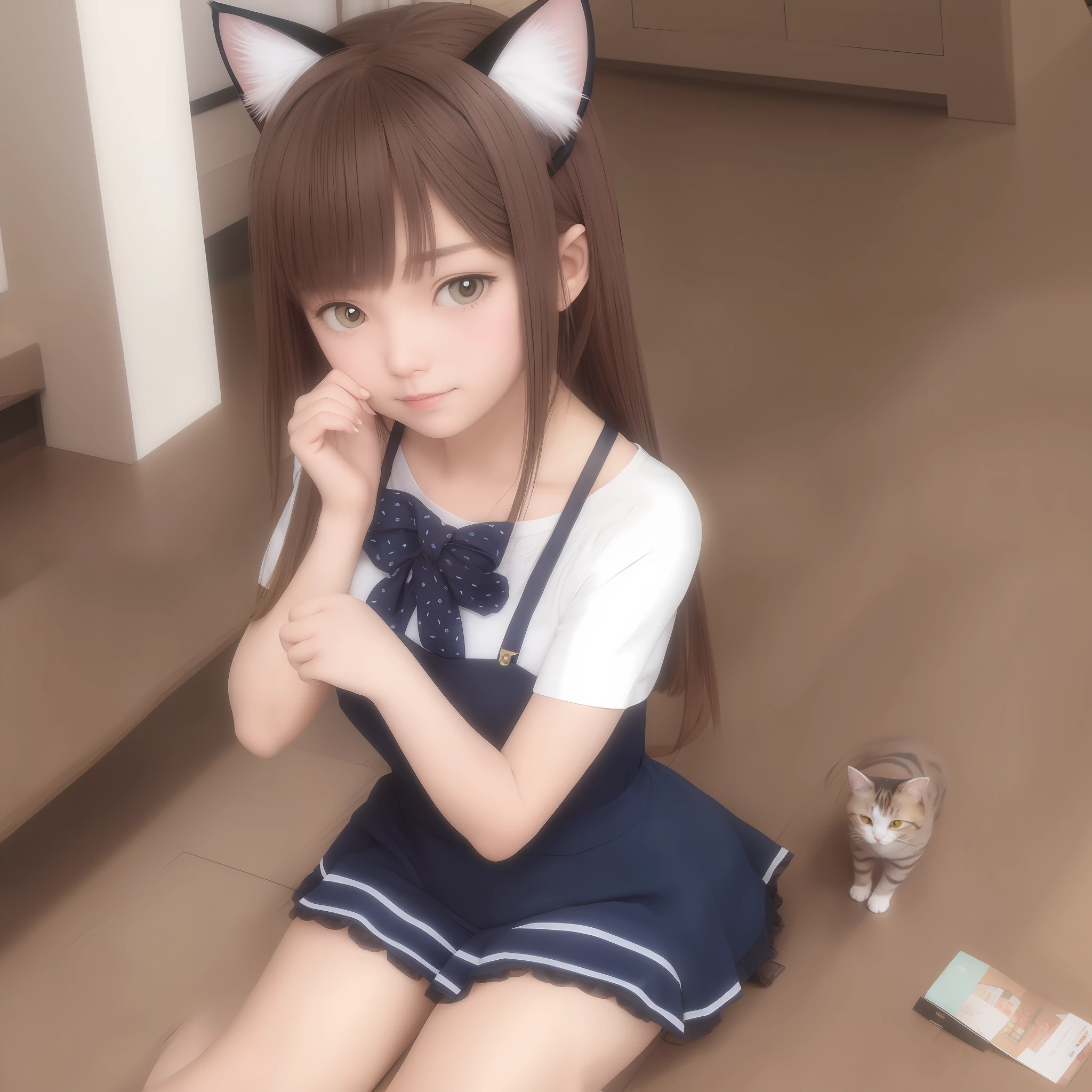 Cat ears, cute girl, petanko sitting