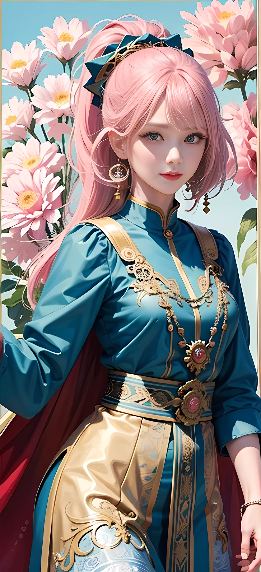 (Masterpiece, Top Quality, Best Quality, Official Art, Beauty and Aesthetics: 1.2), (1girl), Korean, (Smile), Extremely detailed, Colorful, Supreme Detailed, Uniform 8k wallpaper, Ultra detailed, Beautiful, Pale Pink hair color, (zentangle, flower, mandala, tangled, entangled), water art, surround, entangled, real, sci-fi background