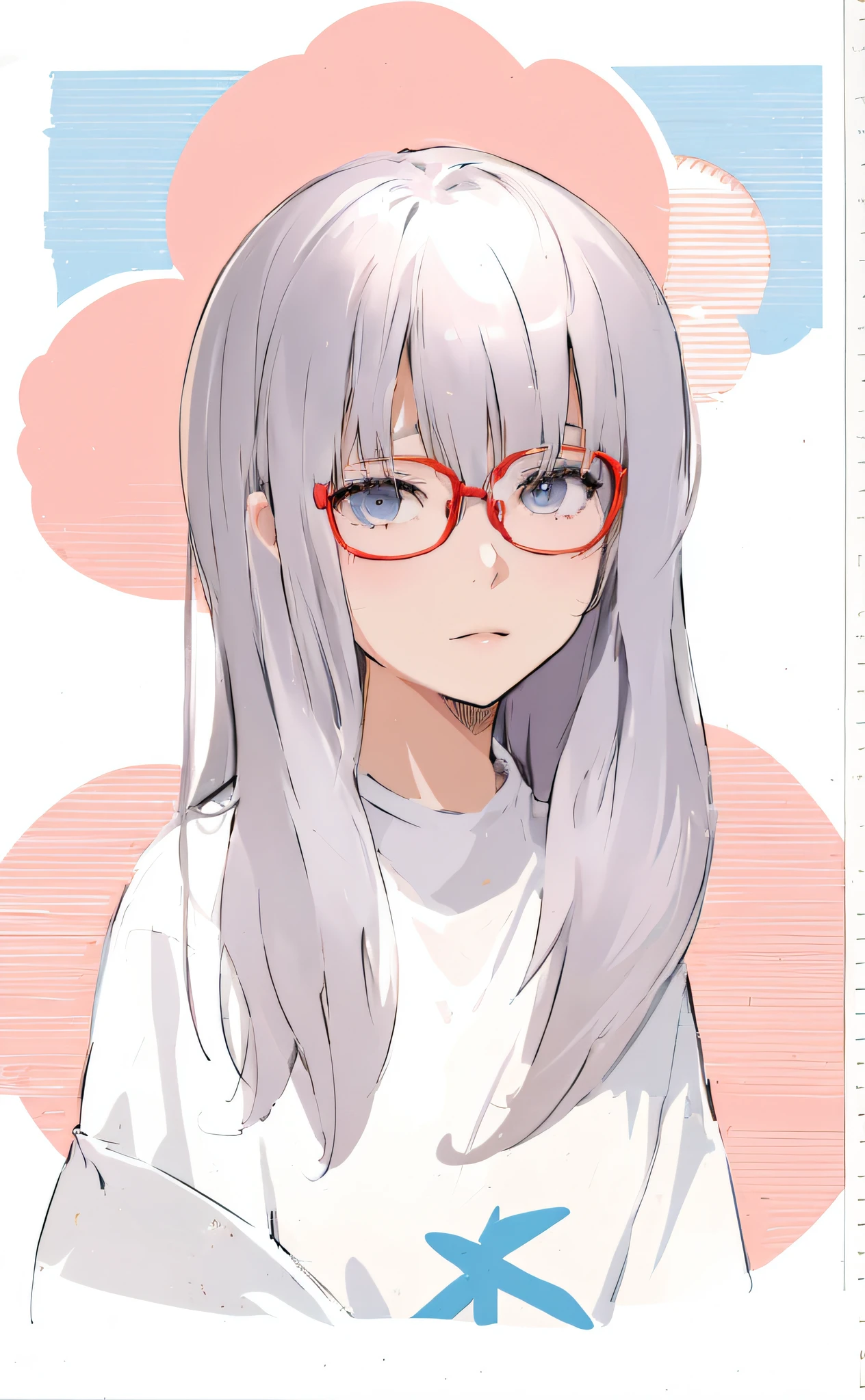 a drawing of a girl with glasses and a white shirt, line sketch!!, clean anime outlines, with glasses, anime sketch, in an anime style, semirealistic anime style, with glasses on, line sketch, girl with glasses, flat anime style shading, realistic young anime girl, anime style drawing, intense line art, anime girl with long hair, anime moe artstyle