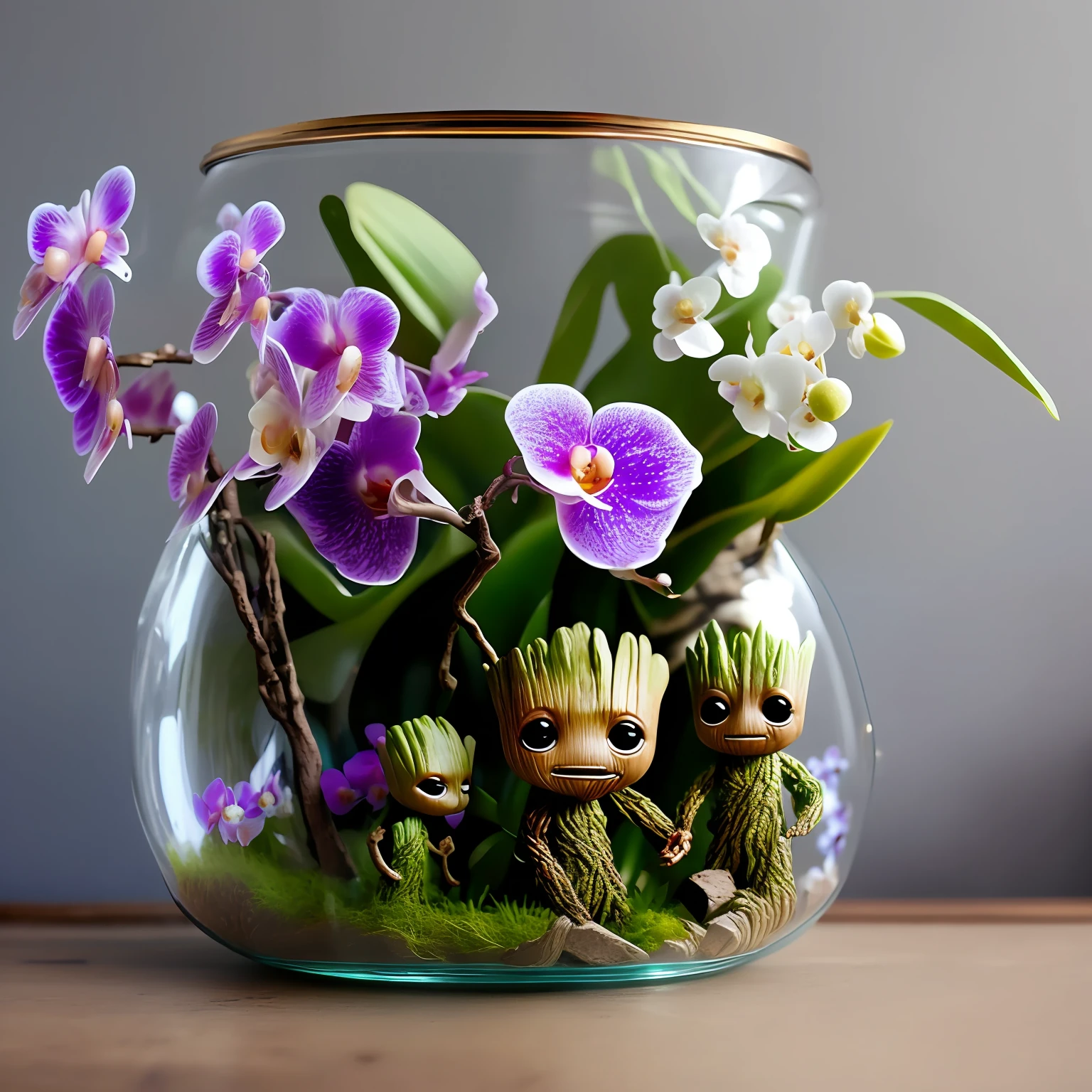  Groot Guardians of the Full-Body Galaxies 
Inside a glass jar with orchids