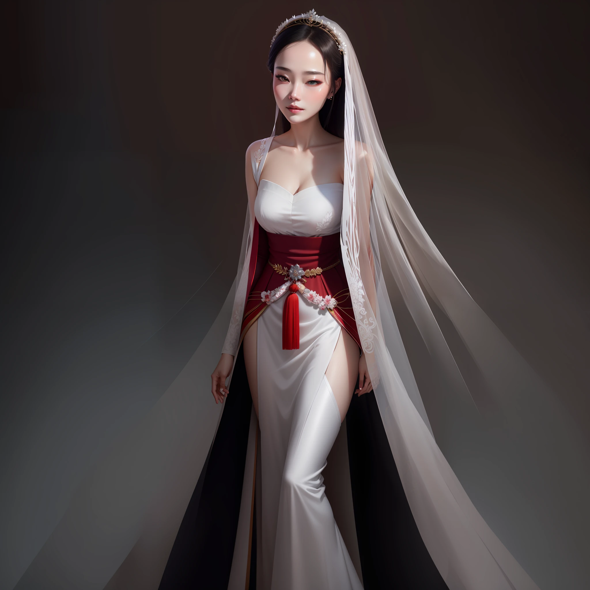 a close up of a woman wearing a wedding dress and veil, white hanfu, sha xi, white transparent veil, guweiz, pale snow white skin, by Fan Qi, inspired by Dai Xi, inspired by Zhang Yan, inspired by Tang Yifen, inspired by Huang Ji, pale milky white porcelain skin, inspired by Ai Xuan, jingna zhang