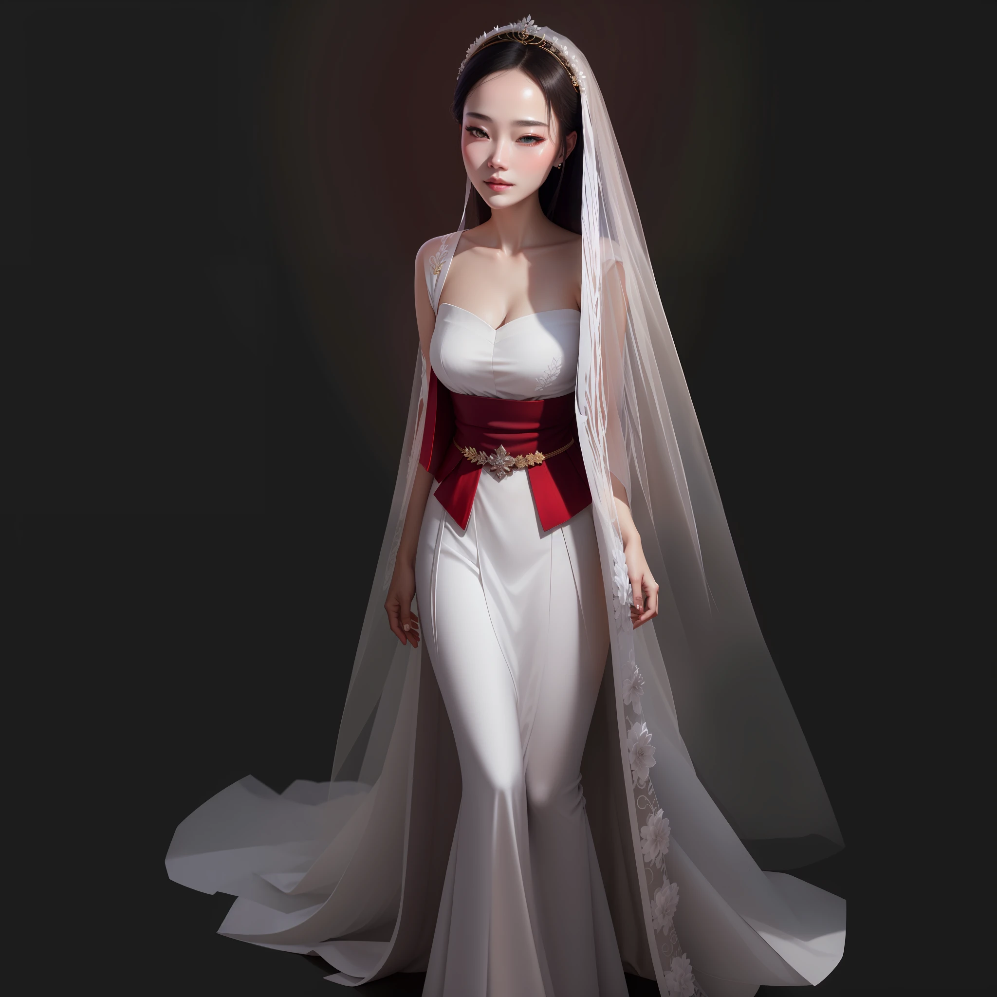a close up of a woman wearing a wedding dress and veil, white hanfu, sha xi, white transparent veil, guweiz, pale snow white skin, by Fan Qi, inspired by Dai Xi, inspired by Zhang Yan, inspired by Tang Yifen, inspired by Huang Ji, pale milky white porcelain skin, inspired by Ai Xuan, jingna zhang