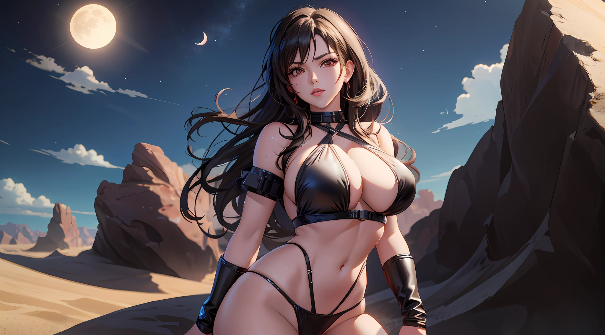 sexy woman in a bikini posing in the desert with a full moon, seductive anime girl, extremely detailed artgerm, beautiful alluring anime woman, seductive tifa lockhart portrait, badass anime 8 k, ig model | artgerm, tifa lockhart, smooth anime cg art, detailed digital anime art, senna from league of legends