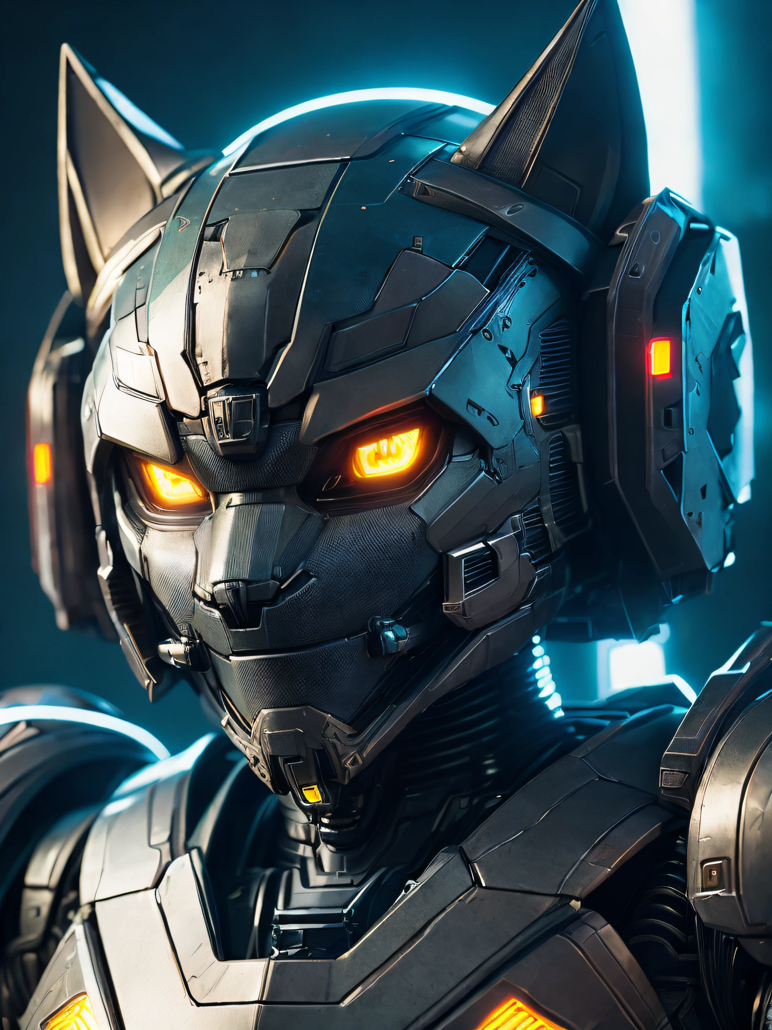 A cute cat as the doomslayer, realistic scifi cyberpunk power armor robot, closeup portrait cinematic, 8k, hdr, ((intricate details, hyperdetailed)), (backlit:1.3), (cinematic:1.3), (ArtStation:1.3)