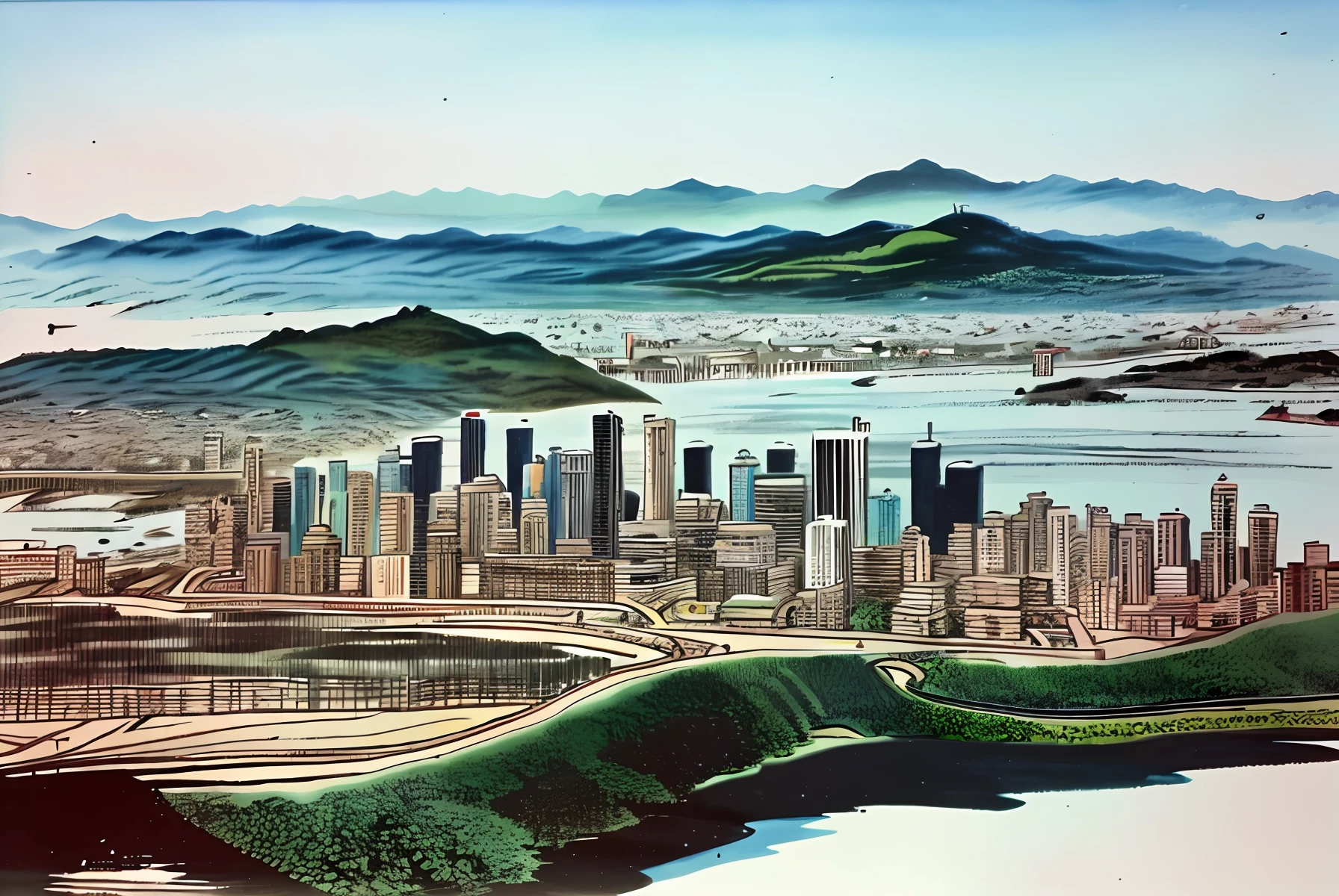 City, landscape, aesthetic, Q version, area, realism