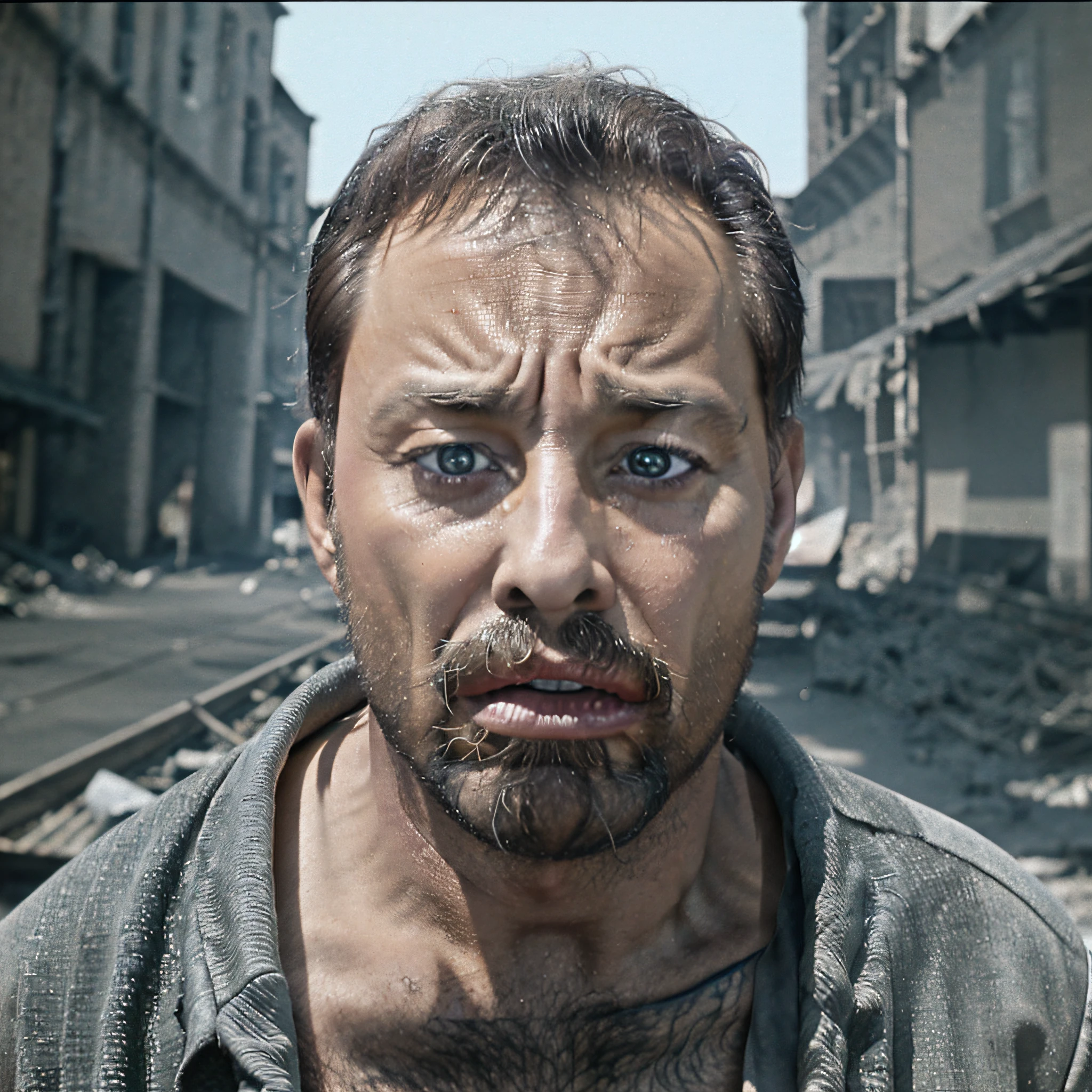 A cinematic scene in 8K, which depicts a man consumed by greed and avarice throughout his life. Using the Unreal Engine, create a hyper-realistic and intense visual representation, conveying the emotional complexity of the character.

The dark and contrasting lighting surrounds the environment, reflecting the man's state of mind. Use color grading techniques to accentuate cold and dark tones, conveying a sense of anger and frustration.

The camera follows the man in his moments of loneliness and despair, capturing expressive details of his face marked by negative emotions. The smallest details of the wrinkles, the unshaven beard and the eyes laden with sadness are accurately reproduced, generating a profound visual impact.

The village around it is depicted in a desolate way, with empty streets and an oppressive atmosphere. The environment shows signs of deterioration, reflecting man's isolation and the consequence of his choices.

As the man wanders through the village, his anguish manifests itself in bitter and cursing words. The camera records every movement and facial expression, conveying your pain and disillusionment. --auto --s2