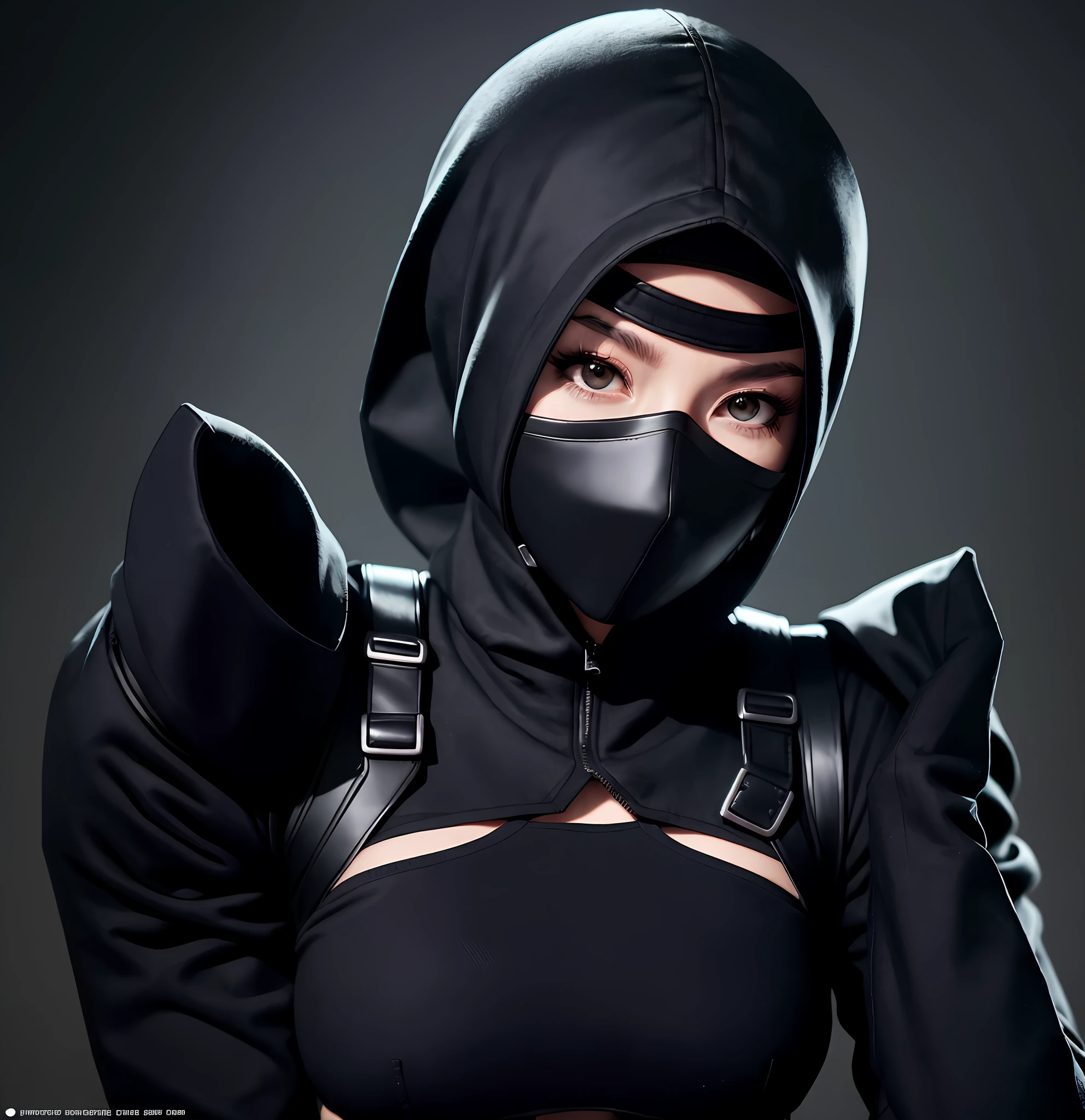arafed woman in a black outfit with a hood and a hoodie, photograph of a techwear woman, beautiful female assassin, wearing techwear and armor, cyberpunk anime girl in hoodie, portrait ninja gaiden girl, female assassin, cyberpunk nun warrior, all black cyberpunk clothes, goth ninja, ninja outfit, futuristic techwear, snake-head female assassin, cyberpunk assassin