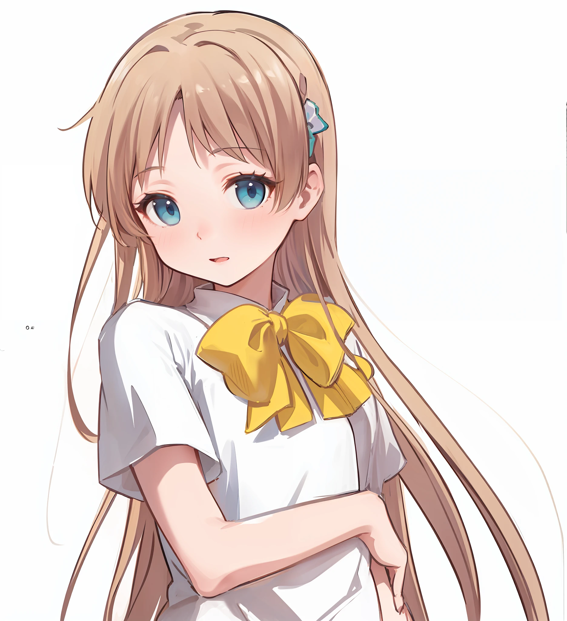 high resolution, masterpiece, Sanae Dekomori, blond hair, solo, 1girl, exterior, cut-out background, detailed eyes, ((cyan blue eyes)), 2 duvets