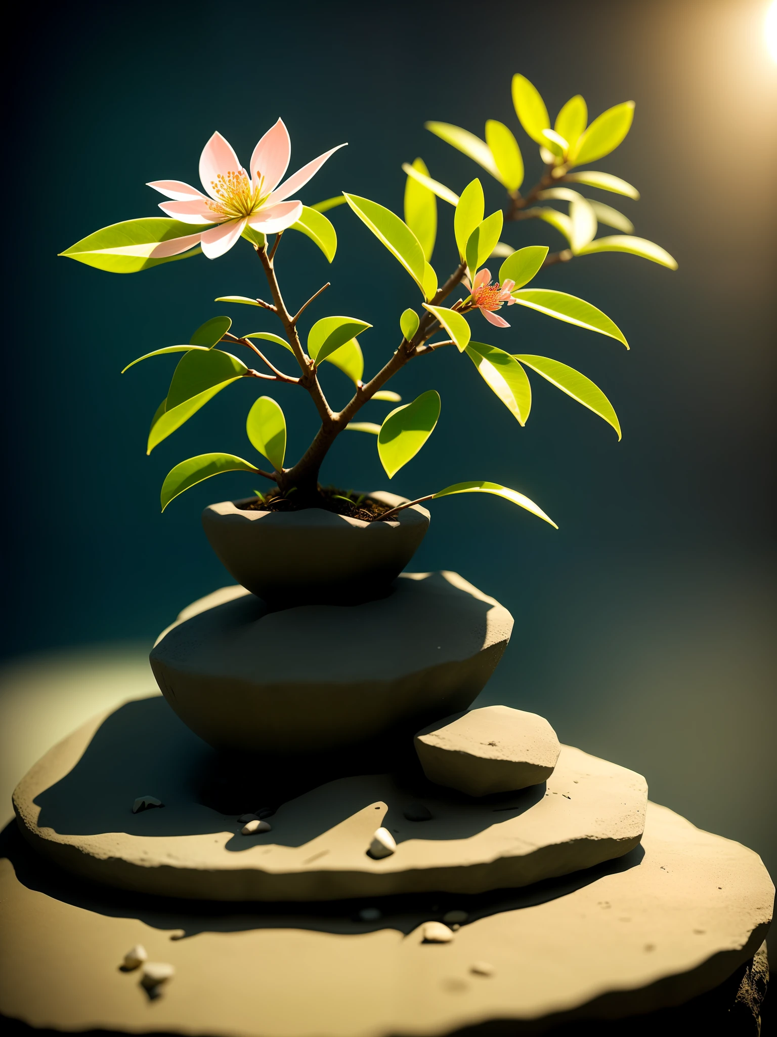 Plants, ((Food Bar)) (Still Life), Winter, Peach Blossoms, Rock Garden, Bonsai Fog, Haze, High Detail, Ultra Detail, Intricate Detail, Fine Detail, Ultra Detail, Cinematic, Surrealism, Surrealist Soft Light, Studio Lighting, Diffuse Soft Light, Shallow Depth of Field, Sharp Focus Bokeh, Ray Tracing, Subsurface Scattering, Diffuse Soft Light, Ultra Detail, (Complex Detail, Fine Detail, Ultra Detail), Cinematic, Surrealism,