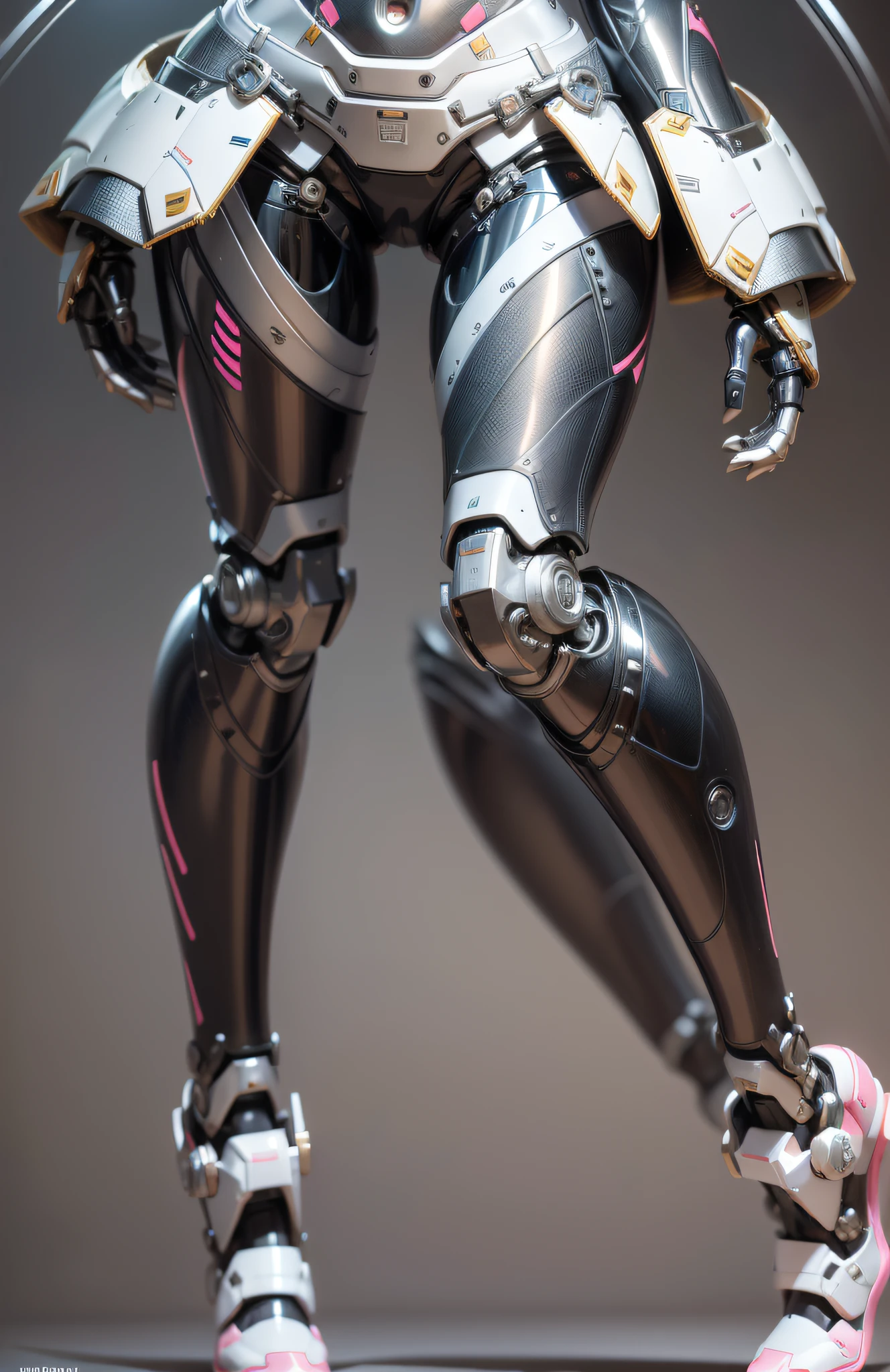 Very cute human 8 year old girl face, doll-like body with robot arms, robot waist and legs, very cute and feminine, short, petite, small, full hip, small bust, tight-fitting white armor, cleavage, flat belly visible, helmet with antenna, robot joint, very stylish, Black rubber bodysuit with zipper