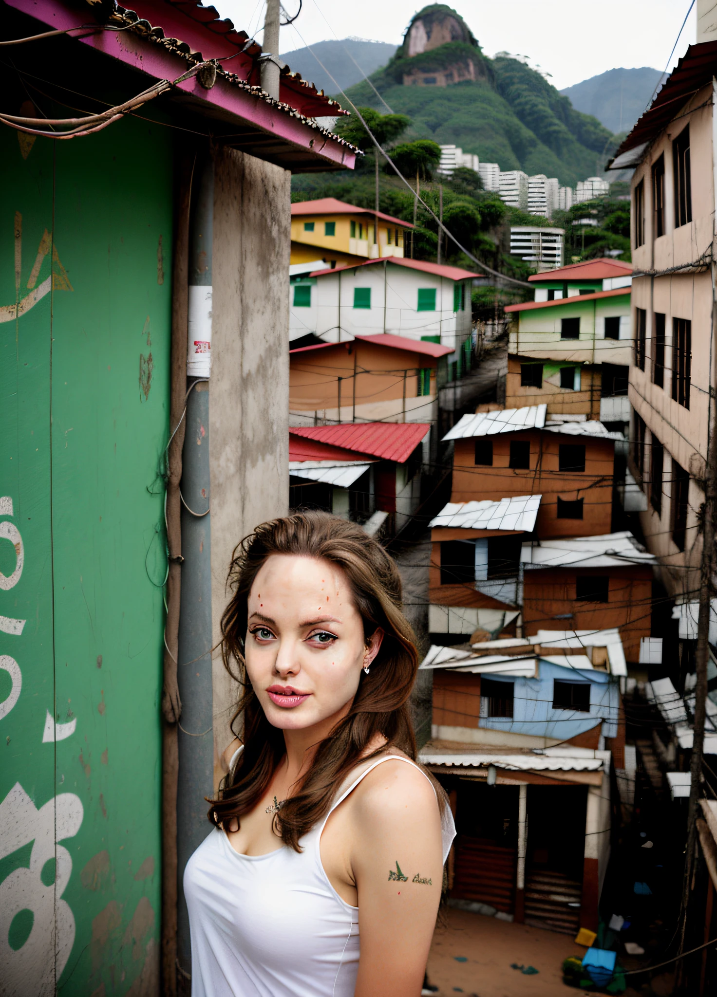 Angelina Julie in a favela in Rio de Janeiro, Brazil