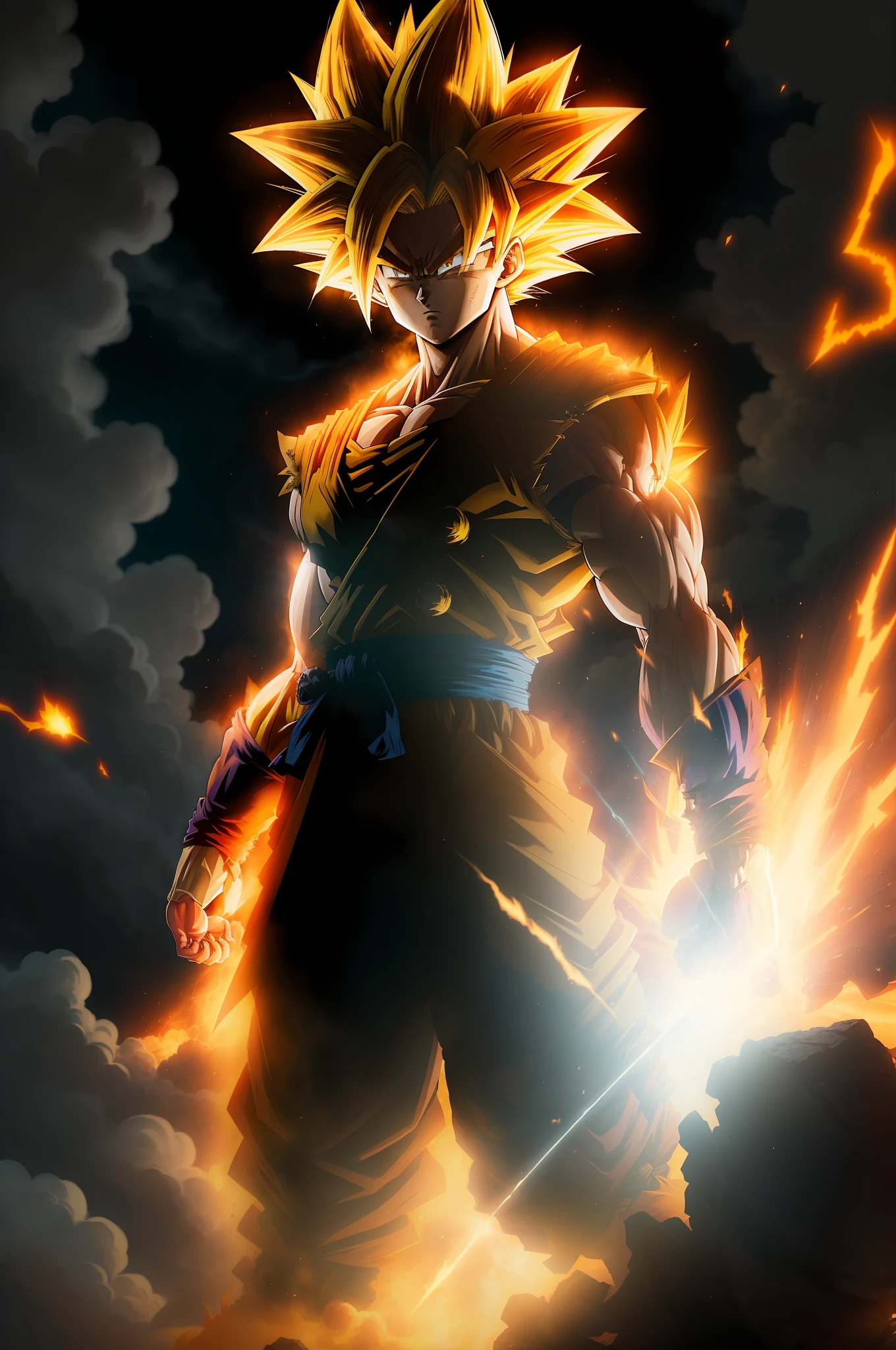 "An epic masterpiece in the comic style, showcasing the explosive power of Goku as a Super Saiyan 3 with his signature long, glowing yellow hair and the absolute best quality possible."