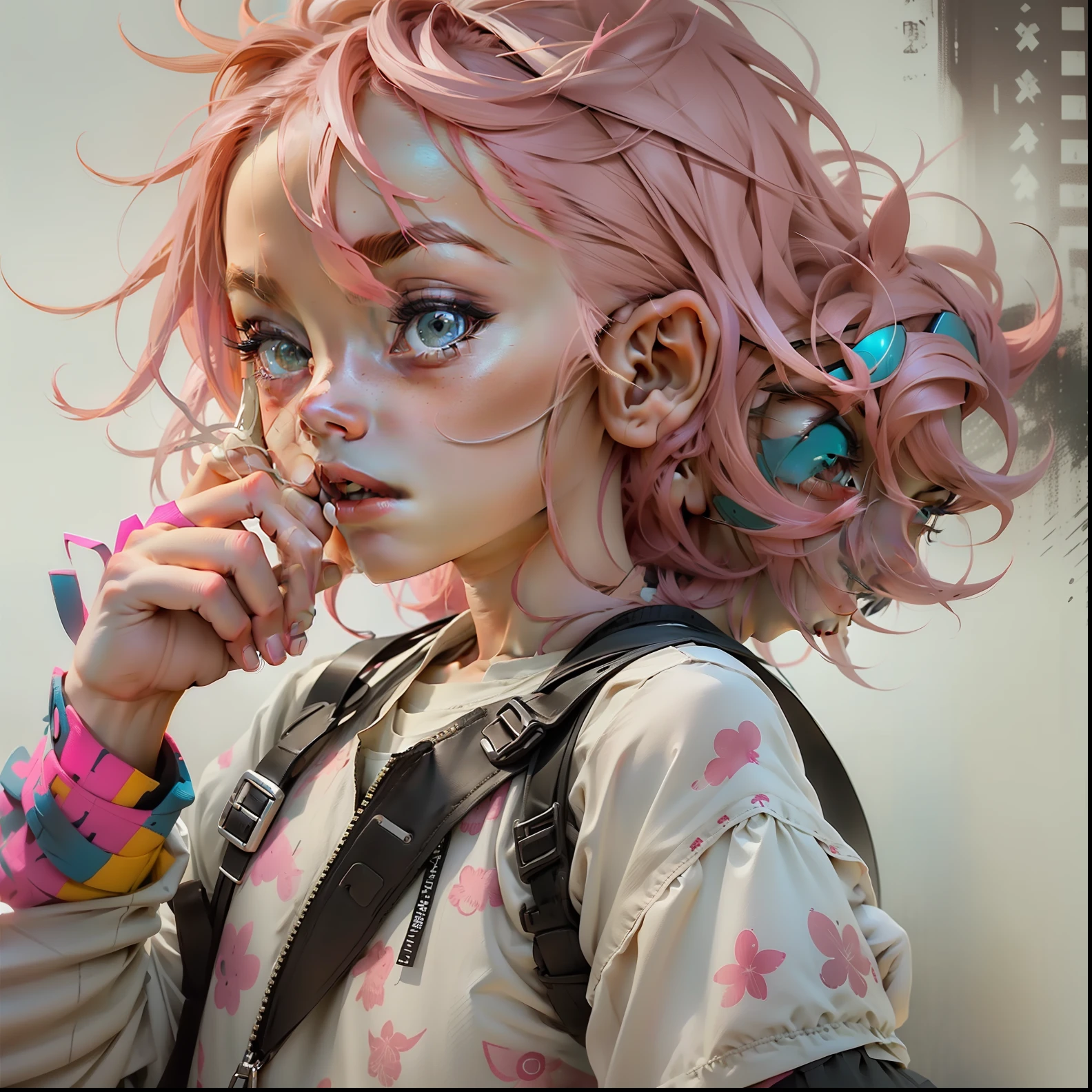 1 , cute, pink hair, cartoon, side face