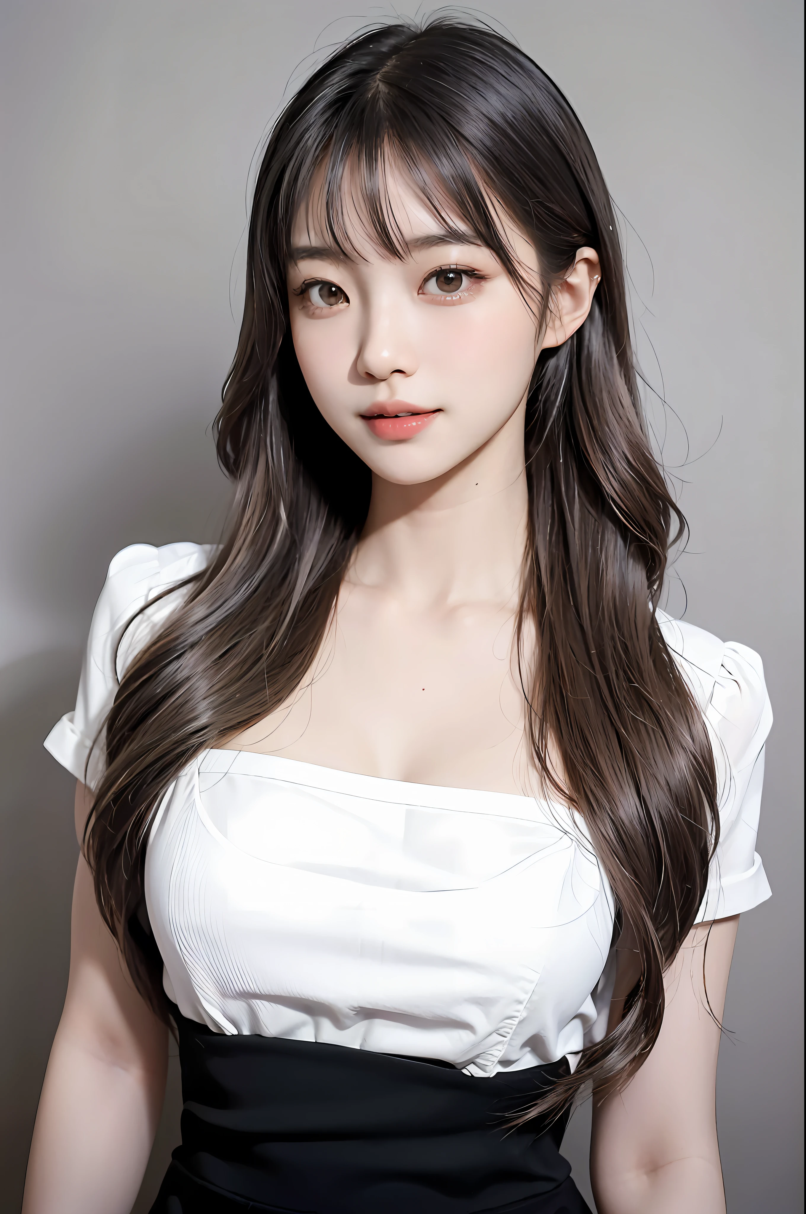 araffe asian woman in a white dress sitting on a chair, cute seductive smile, friendly seductive smile, young sensual gravure idol, ayaka, 奈良美智, chiho ashima, young pretty gravure idol, seductive smile, with a seductive smile, lovely smile, crazy seductive smile, yuuka kazami, chiho, there is tight cleavage, round breasts, big breasts