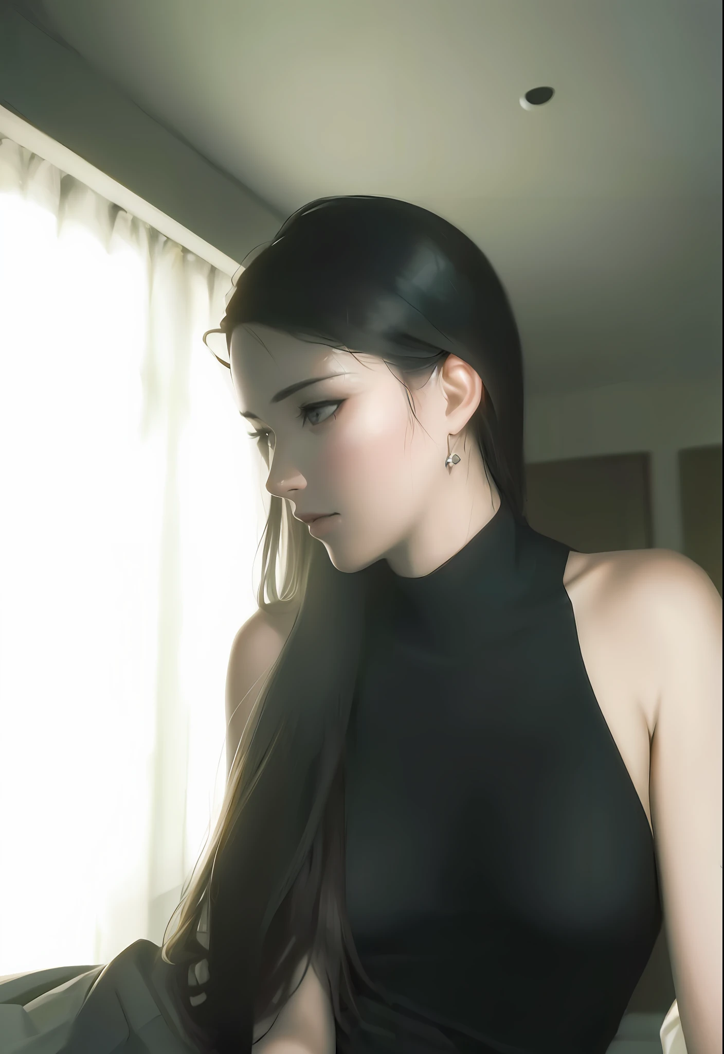 ((masterpiece, best_quality)), 1girl, (photorealistic:1.4),  solo, white_background, black_hair, long_hair,   zettai_ryouiki, skirt, ((full_body)),
