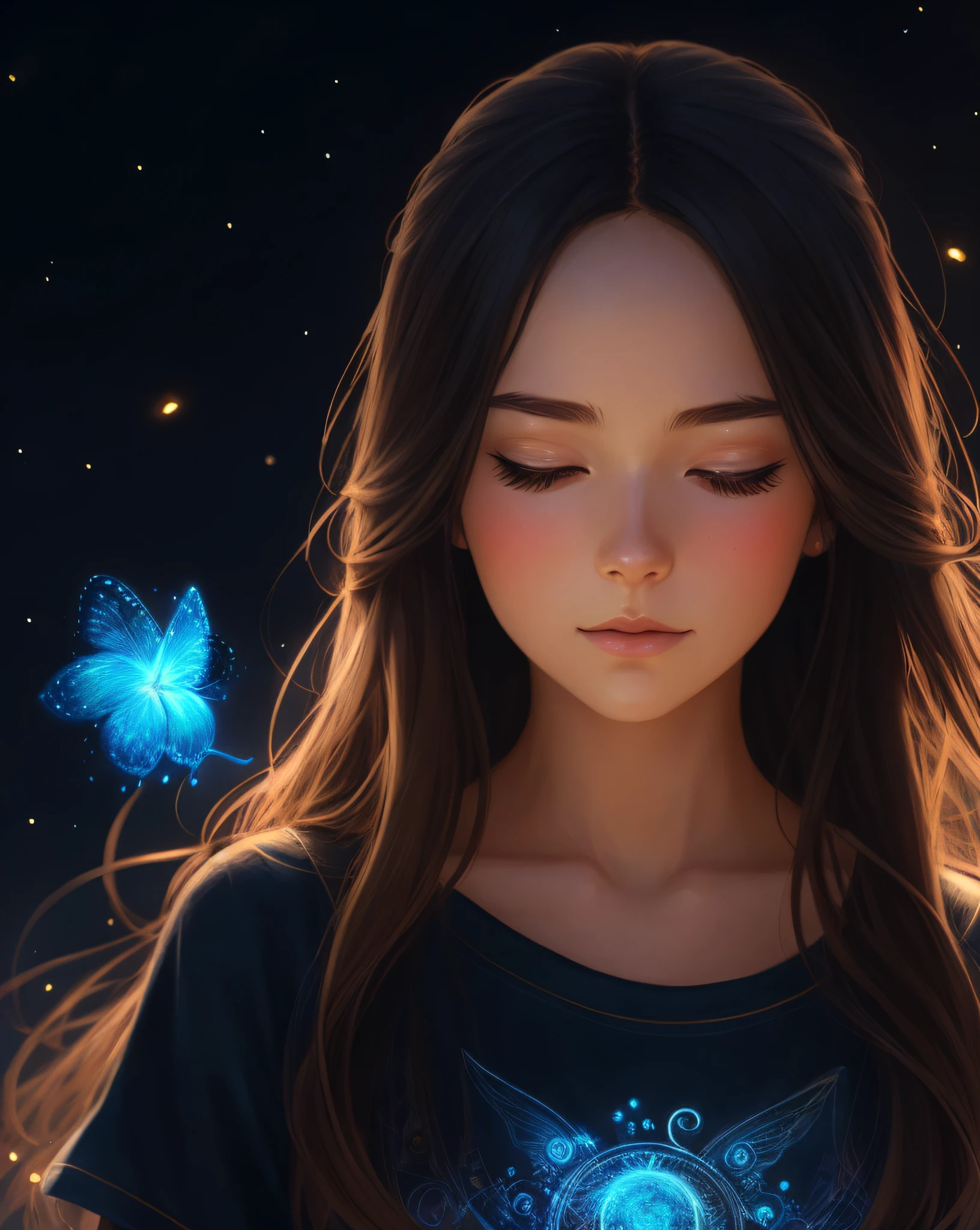 Anime woman with butterfly wings and a blue butterfly, beautiful digital illustration, beautiful digital art, realistic painting cute girl, stunning digital illustration, beautiful digital art, artgerm and atey ghailan, neoartcore and charlie bowater, beautiful anime portrait, stunning anime face portrait, cute fantasy art portrait, ross tran 8 k, beautiful digital painting, gorgeous digital painting