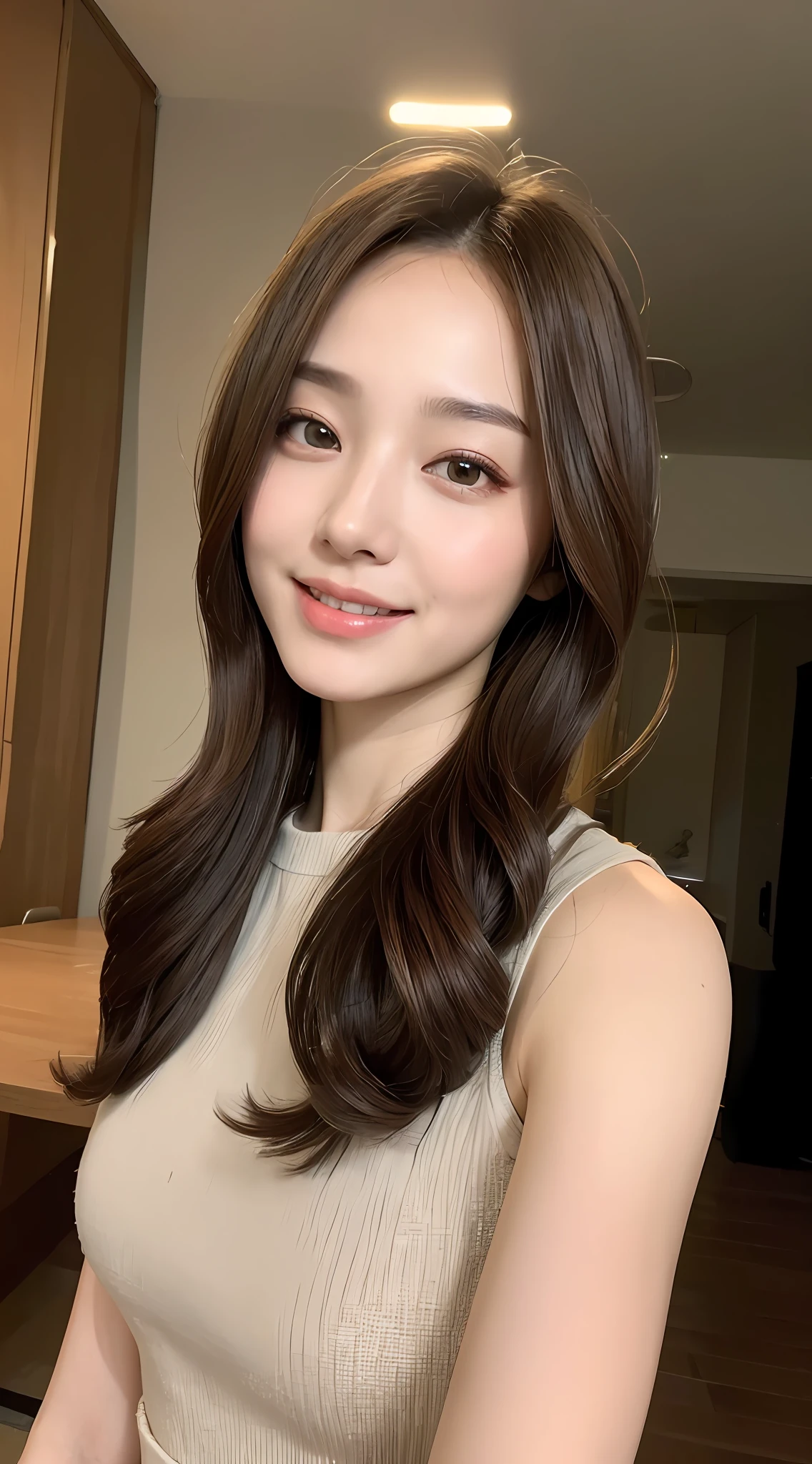 ((Best Quality, 8K, Masterpiece: 1.3)), 1girl, Slim Abs Beauty: 1.3, (Hairstyle Casual, ), Dress: 1.1, Super Fine Face, Delicate Eyes, Double Eyelids, Smile, Home