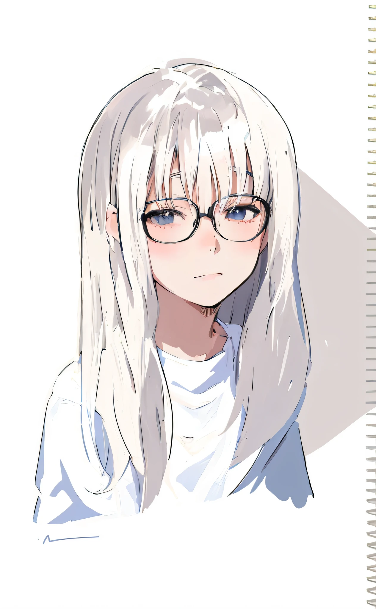 a drawing of a girl with glasses and a white shirt, line sketch!!, clean anime outlines, with glasses, anime sketch, in an anime style, semirealistic anime style, with glasses on, line sketch, girl with glasses, flat anime style shading, realistic young anime girl, anime style drawing, intense line art, anime girl with long hair, anime moe artstyle