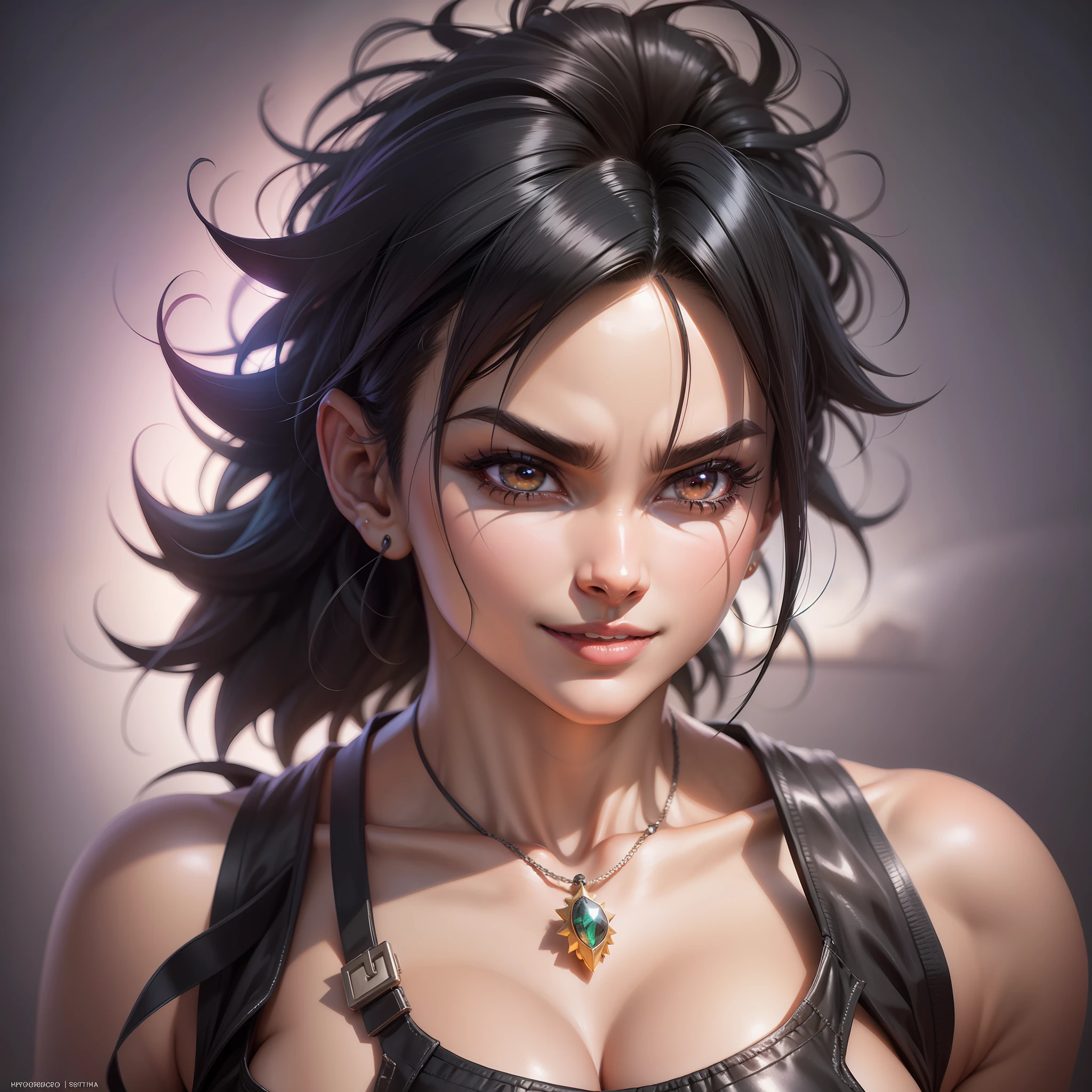 Personagem Caulifla e Kale de Dragon Ball, black hair, white eyes, light smile, high detail, Social realism, Surrealism, Realism, Hyperrealism, jpeg artifacts, ray tracing, cinematic lighting, UHD, masterpiece, anatomically correct, super detail, high details, high quality, best quality, 16k