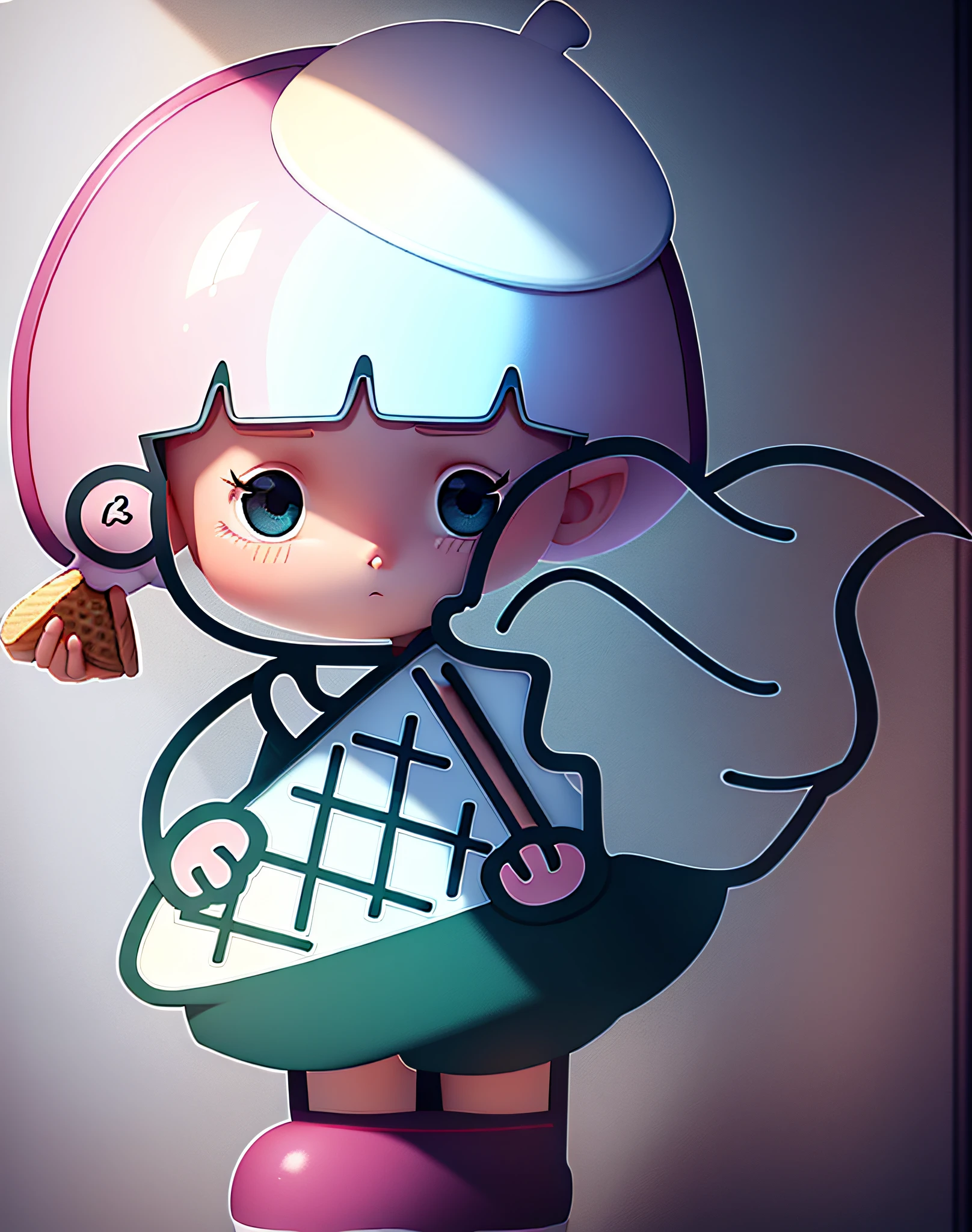 Cartoon IP image, girl holding ice cream in her hand, bud hat --auto --s2