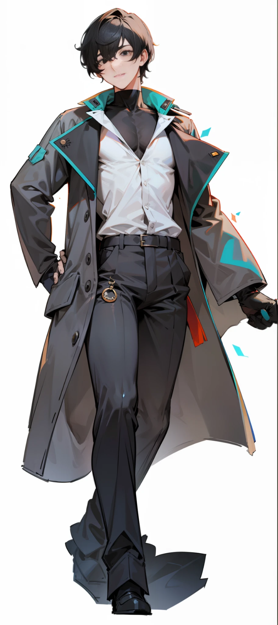 The whole body of the black-haired man, black eyes, dead eyes